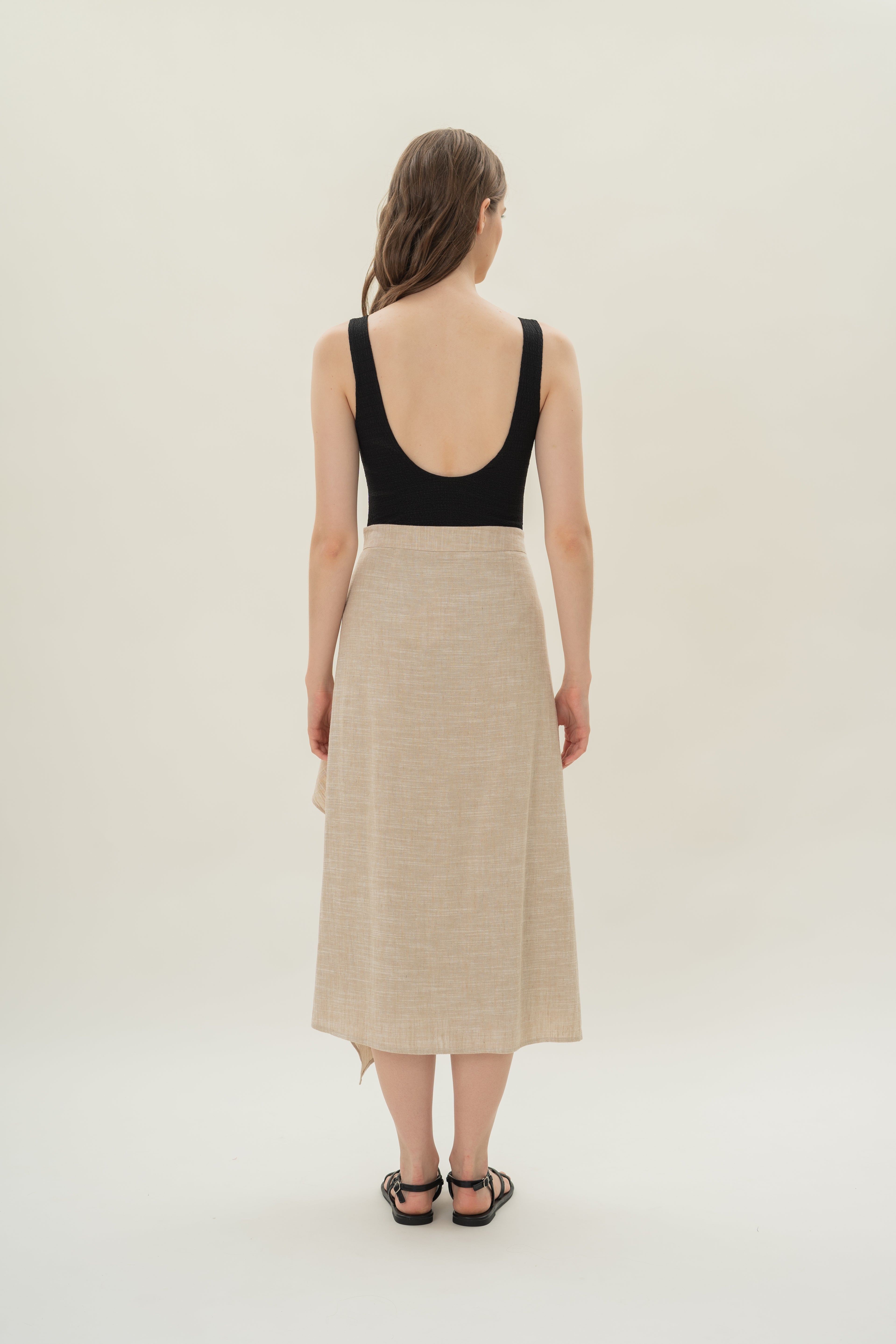 Linen Blend Wrap Skirt in Natural