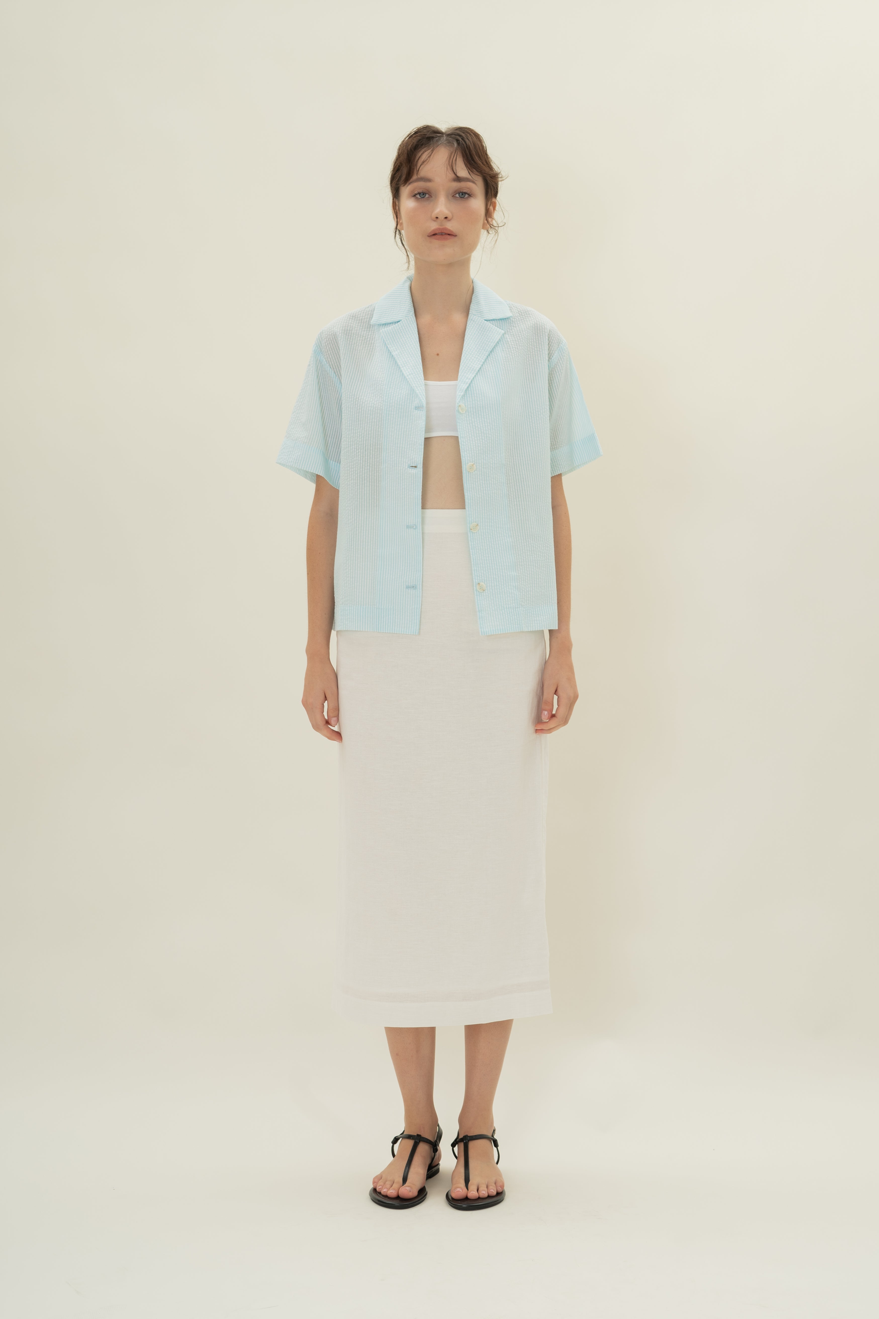 Cruise Short Sleeved Shirt in Seersucker Marine Stripes