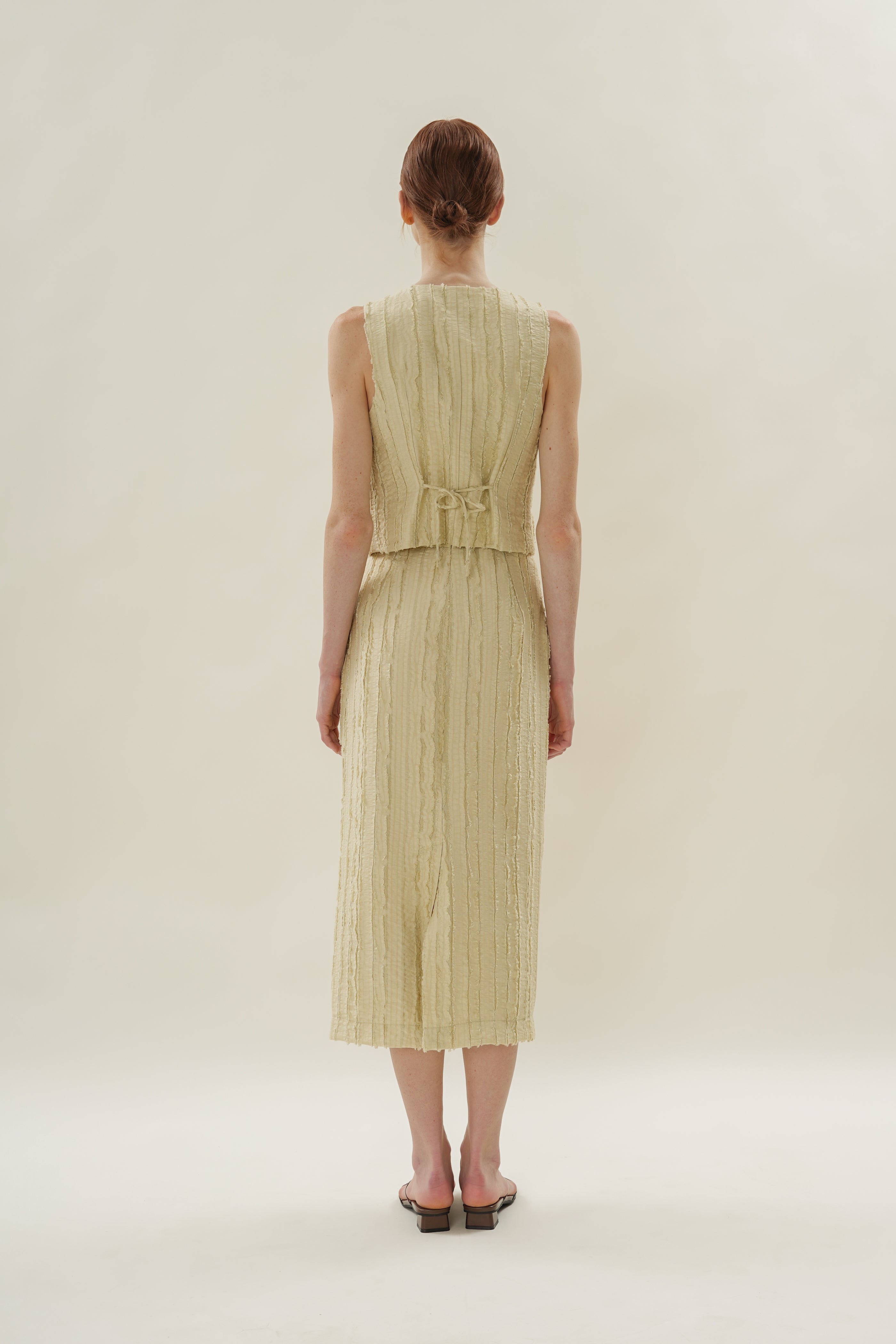 Soft Textured Sleeveless Tie-Detailed Waistcoat in Sage