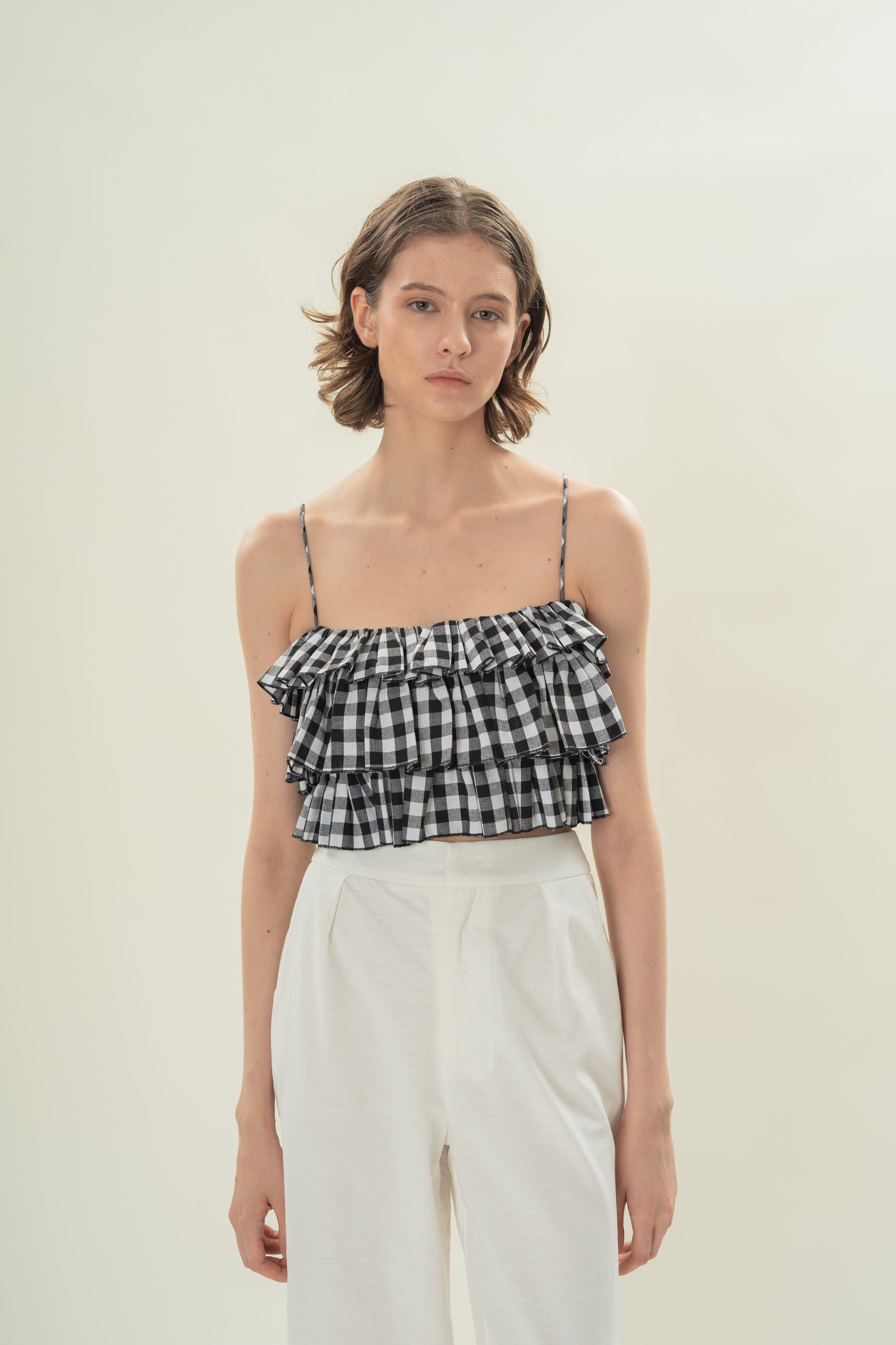 Tiered Ruffle Top in Black Gingham