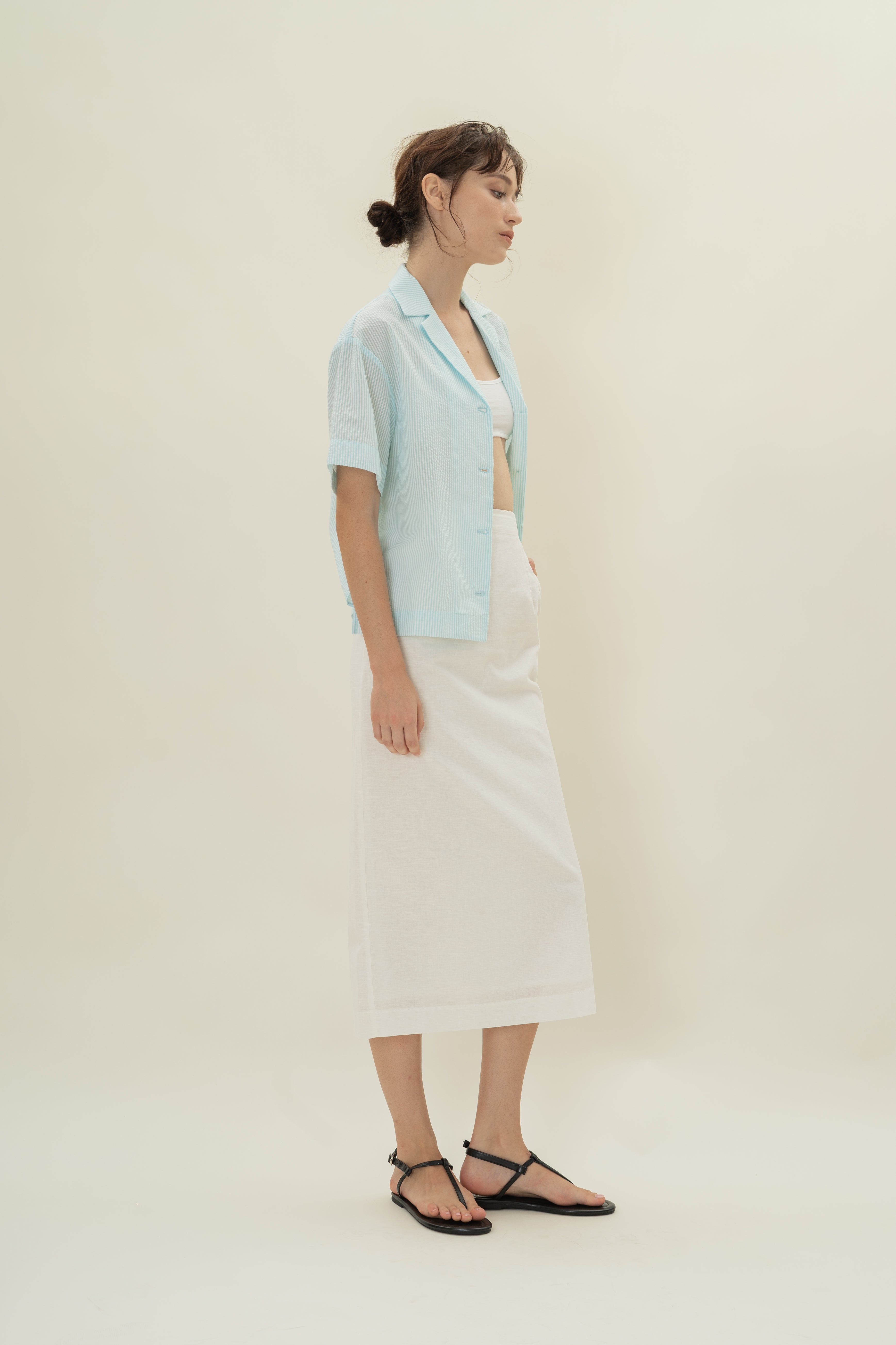 Cruise Short Sleeved Shirt in Seersucker Marine Stripes