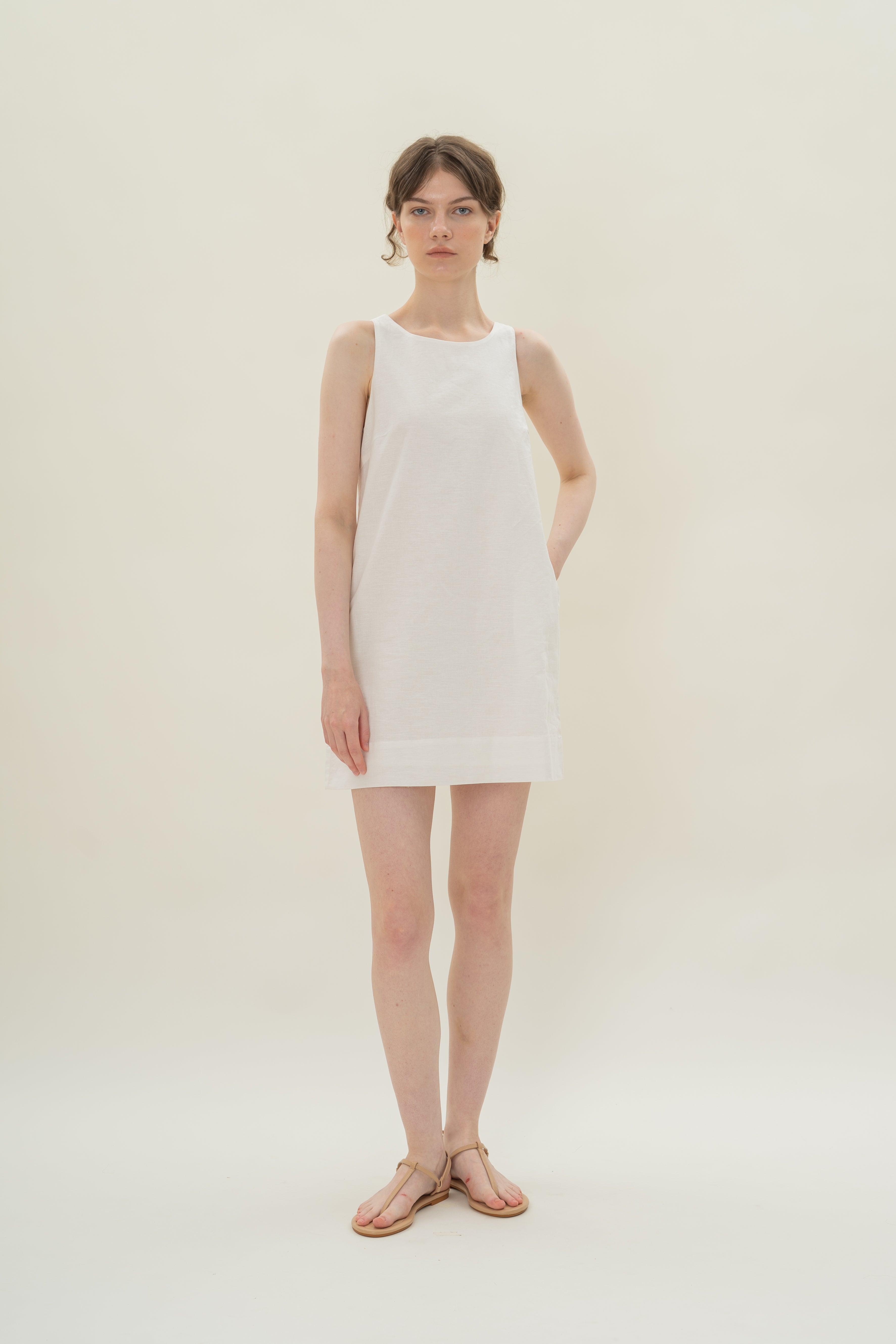 Linen Shift Dress in White