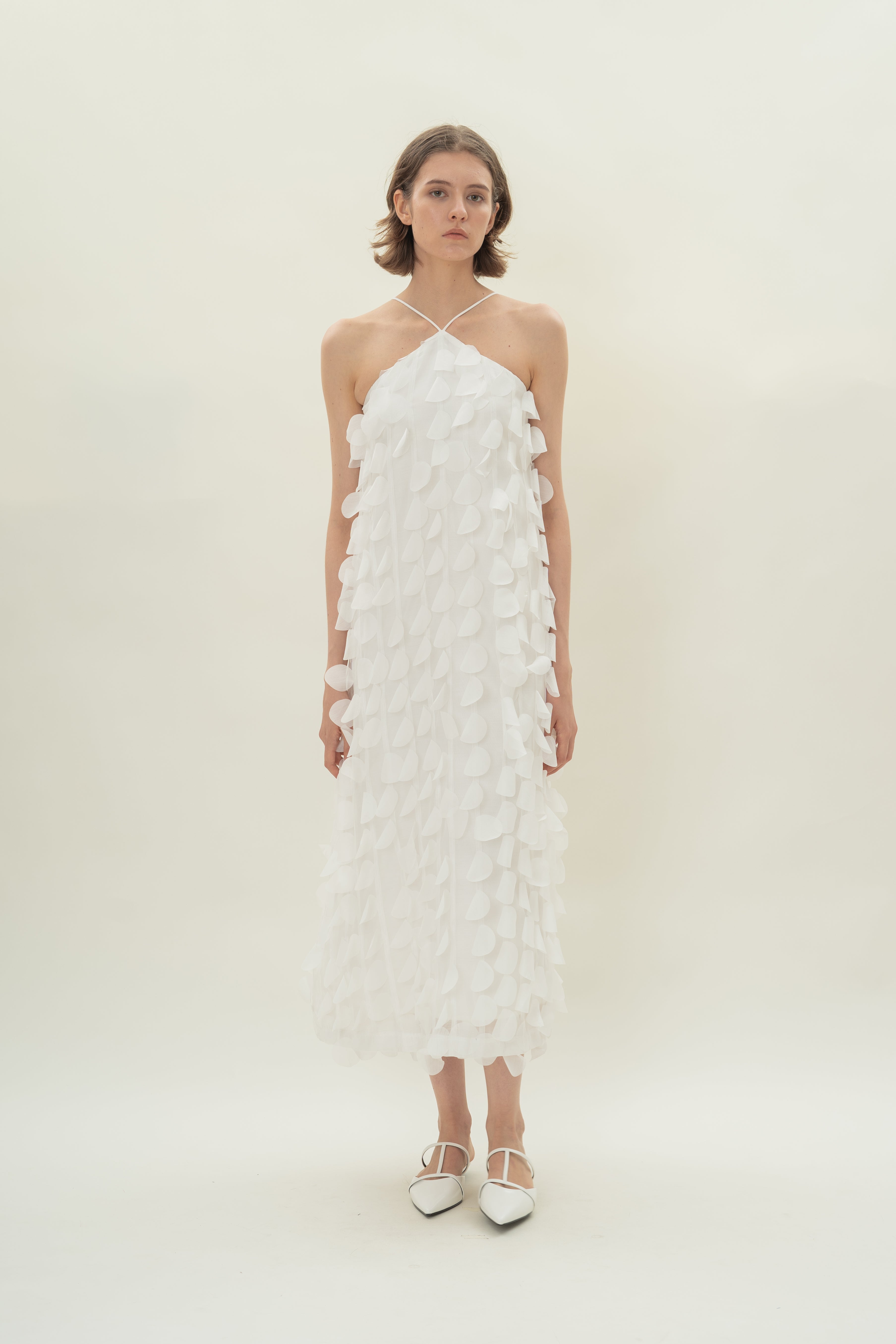 Petal Halter Maxi Dress in White