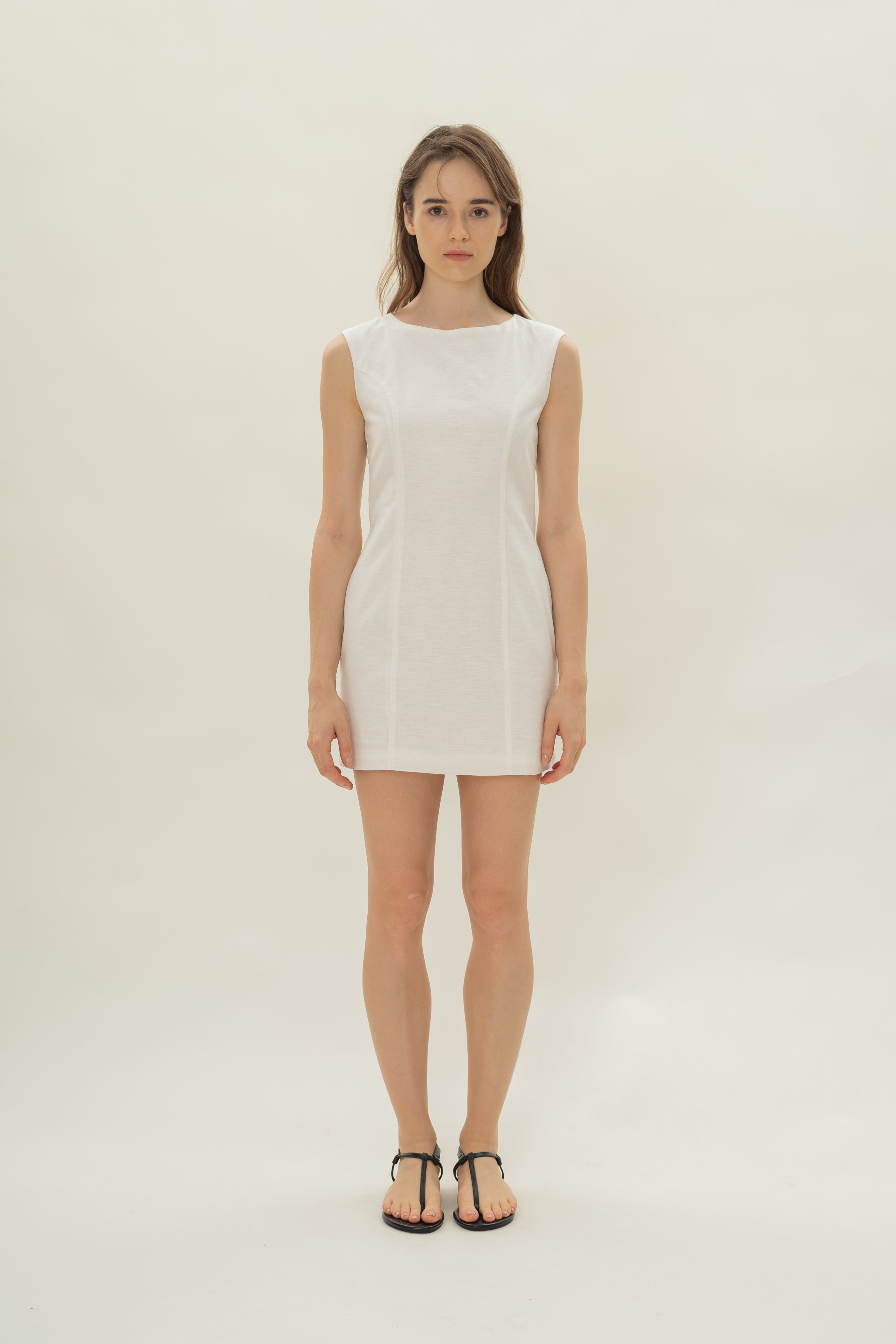 Boat Neck Mini Dress in White