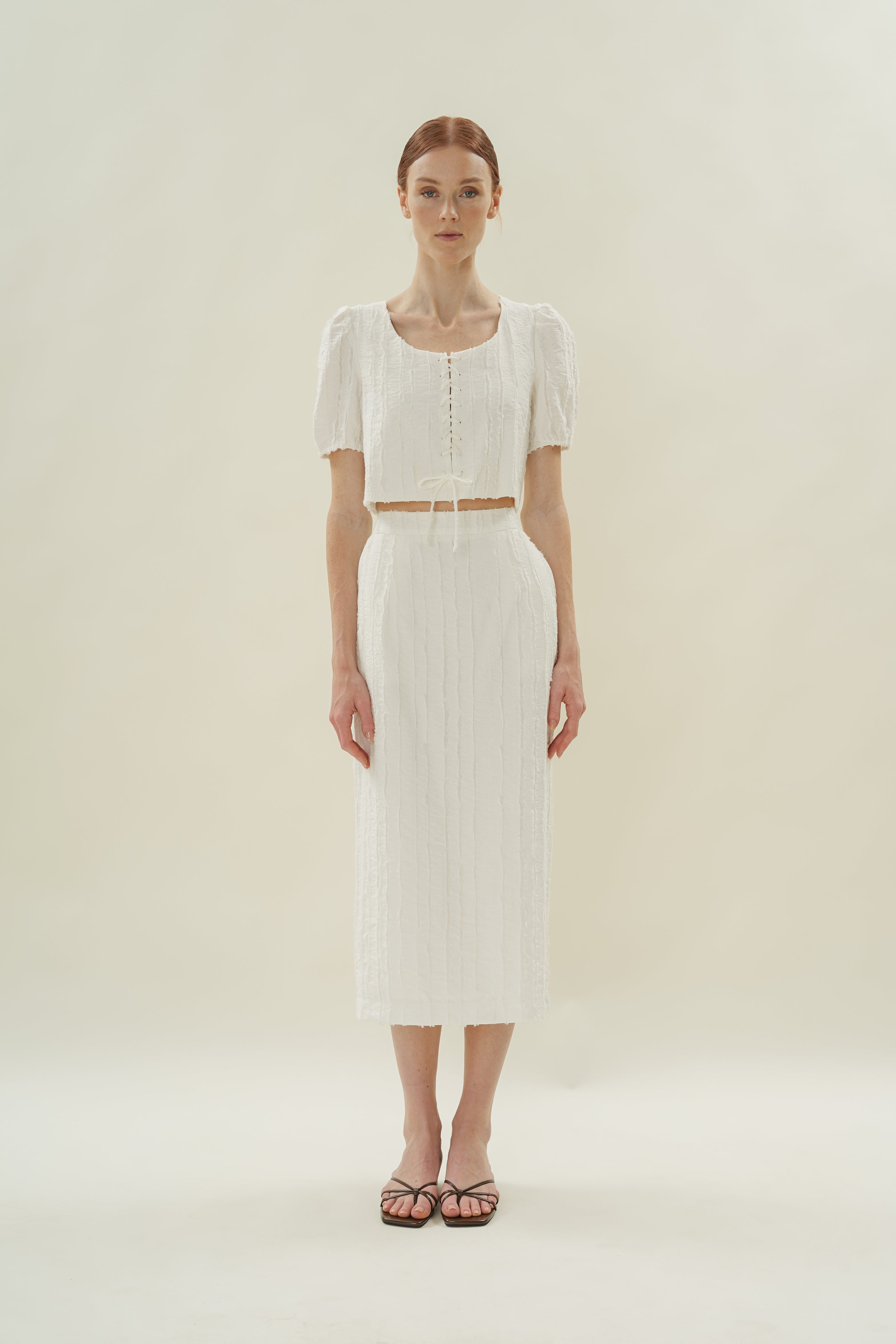 Soft Textured Straight Skirt in White