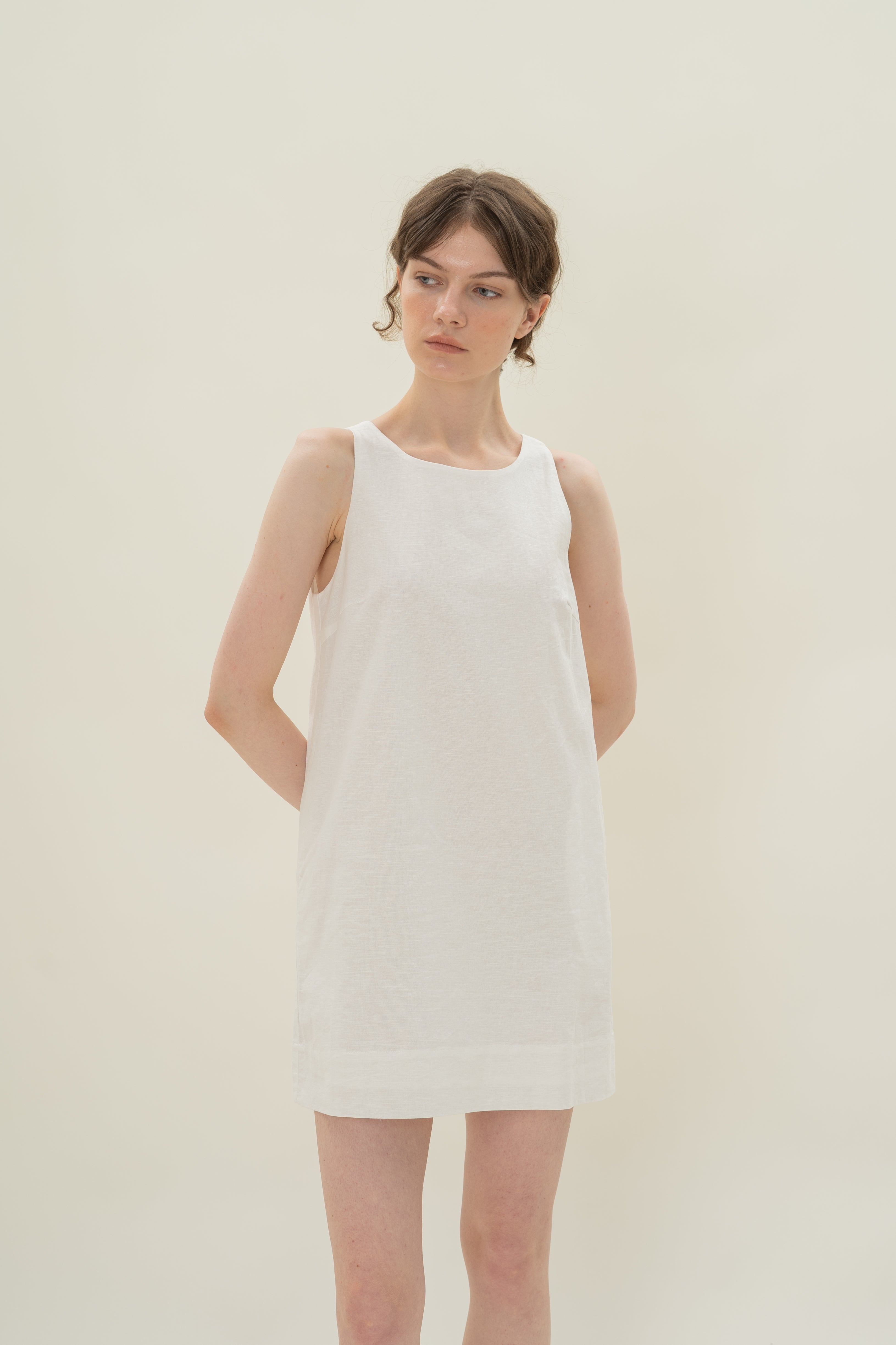 Linen Shift Dress in White