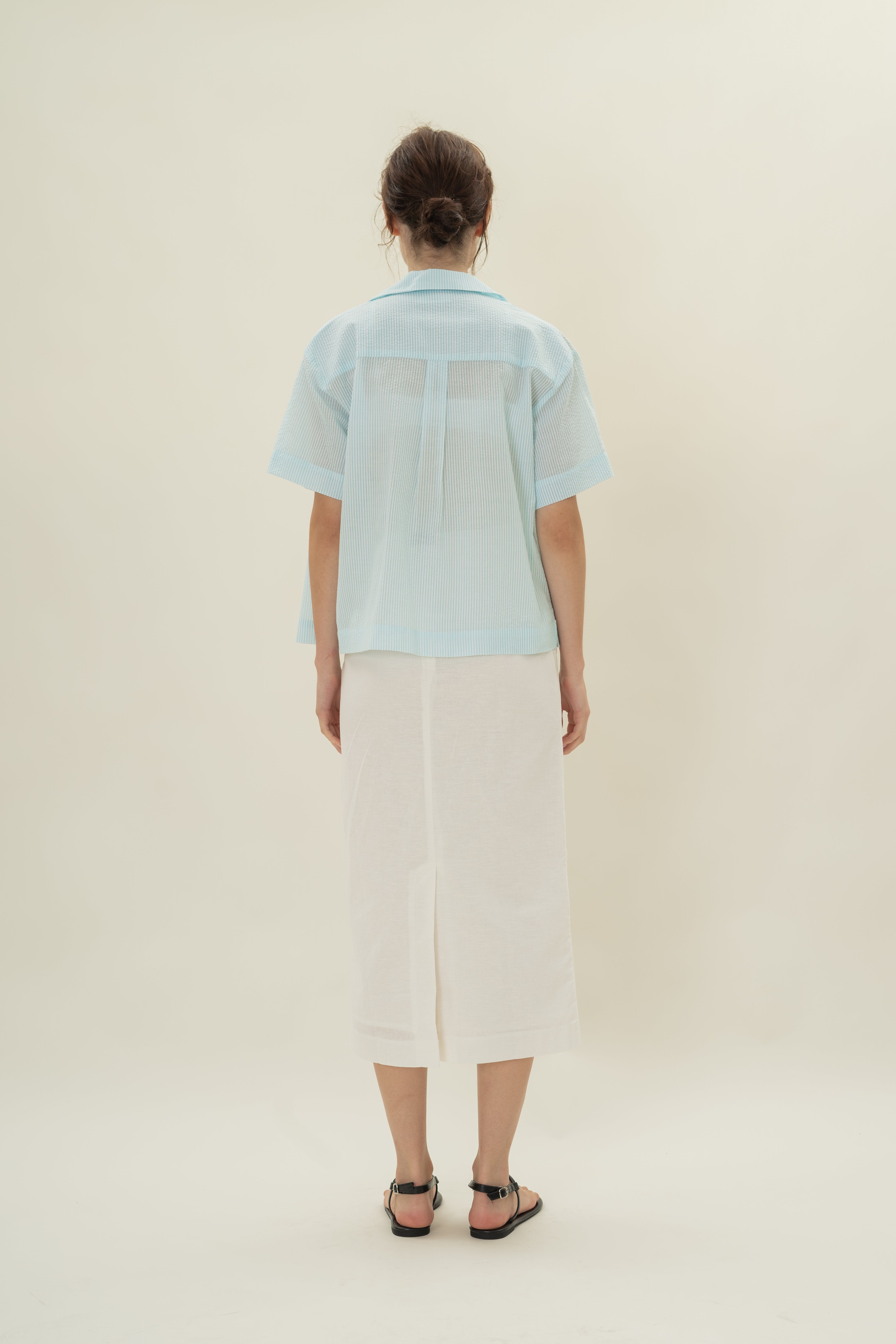 Cruise Short Sleeved Shirt in Seersucker Marine Stripes
