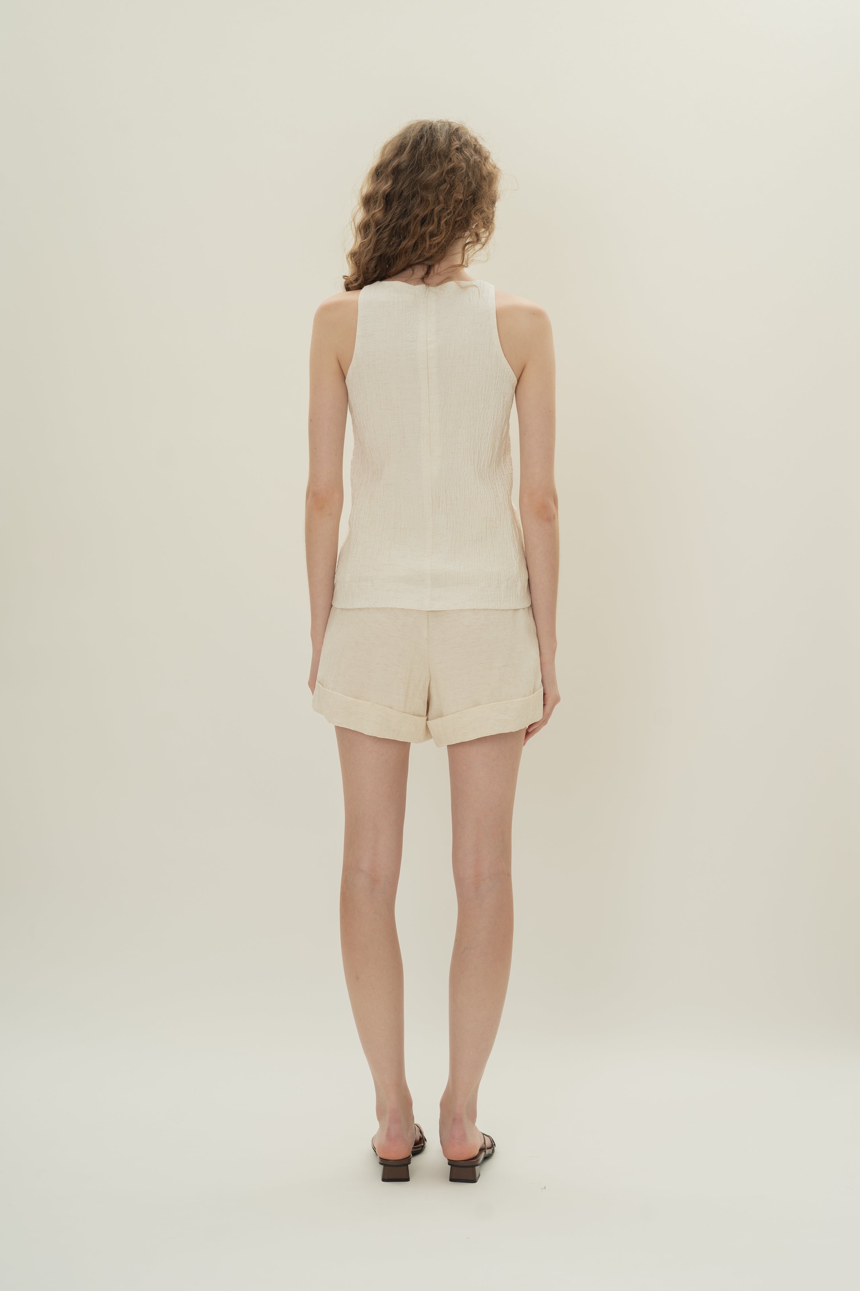 Cotton Blend Textured Round Neck Top in White