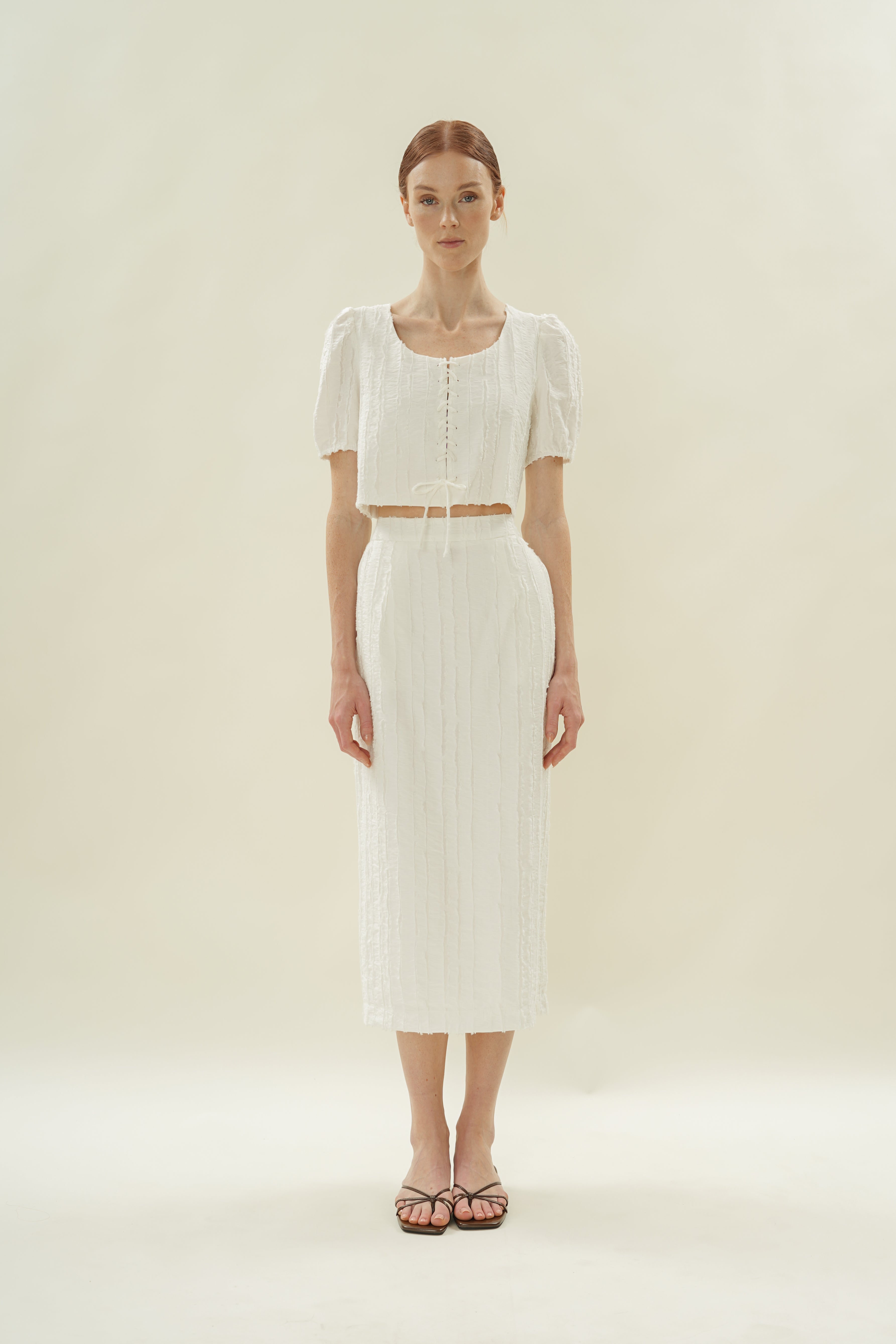 Soft Textured Straight Skirt in White