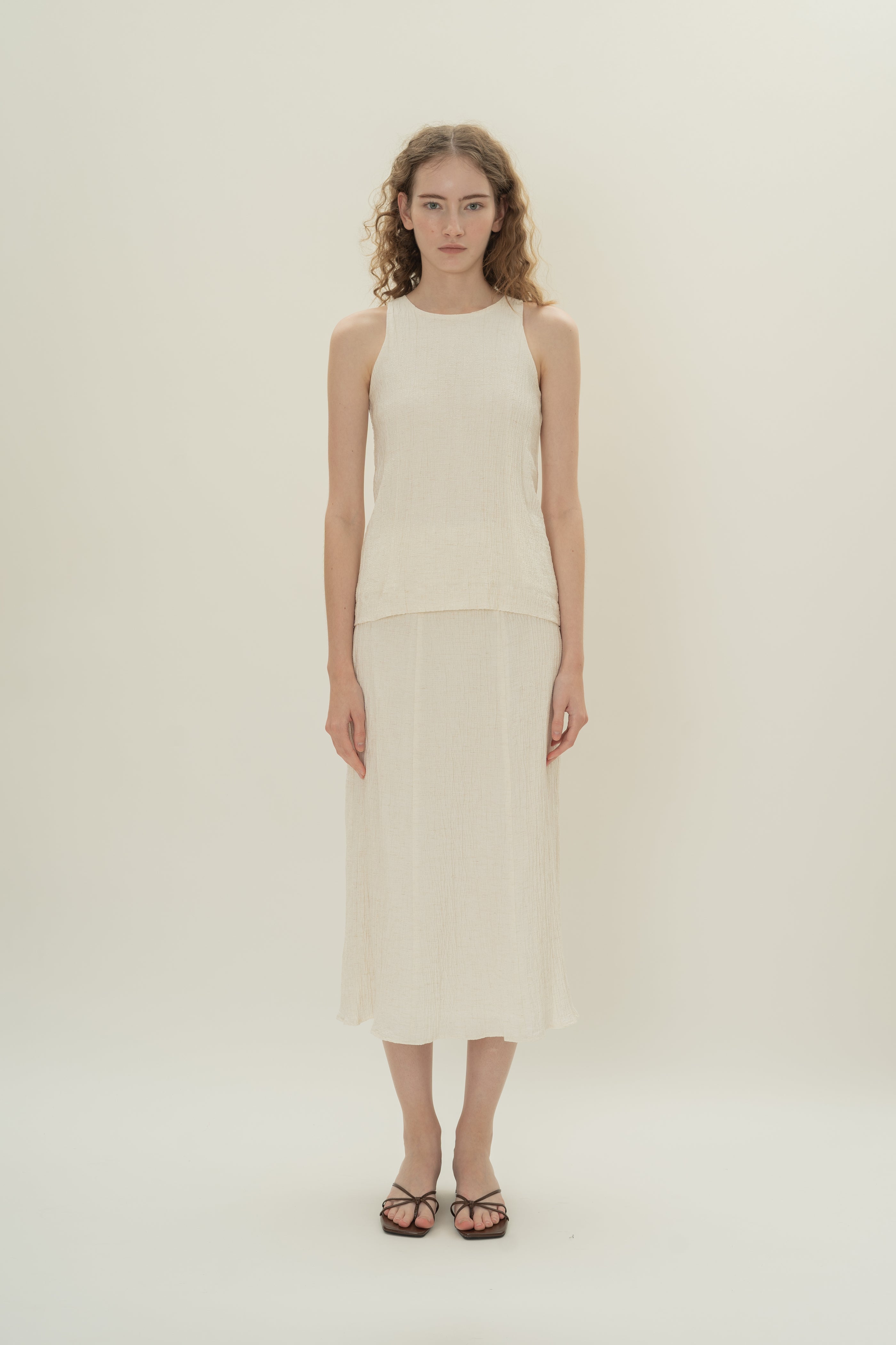 Textured A-Line Skirt in White
