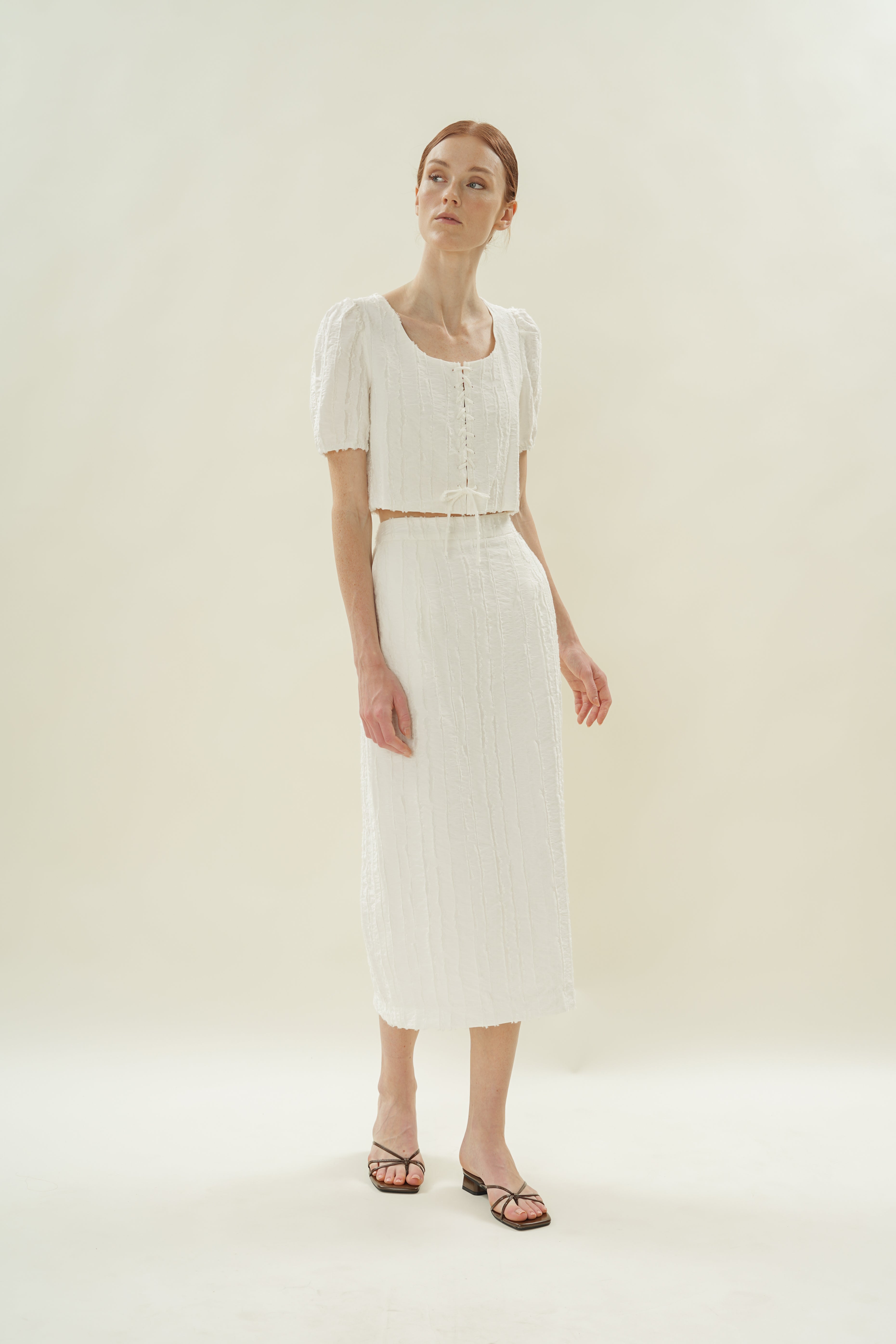 Soft Textured Straight Skirt in White