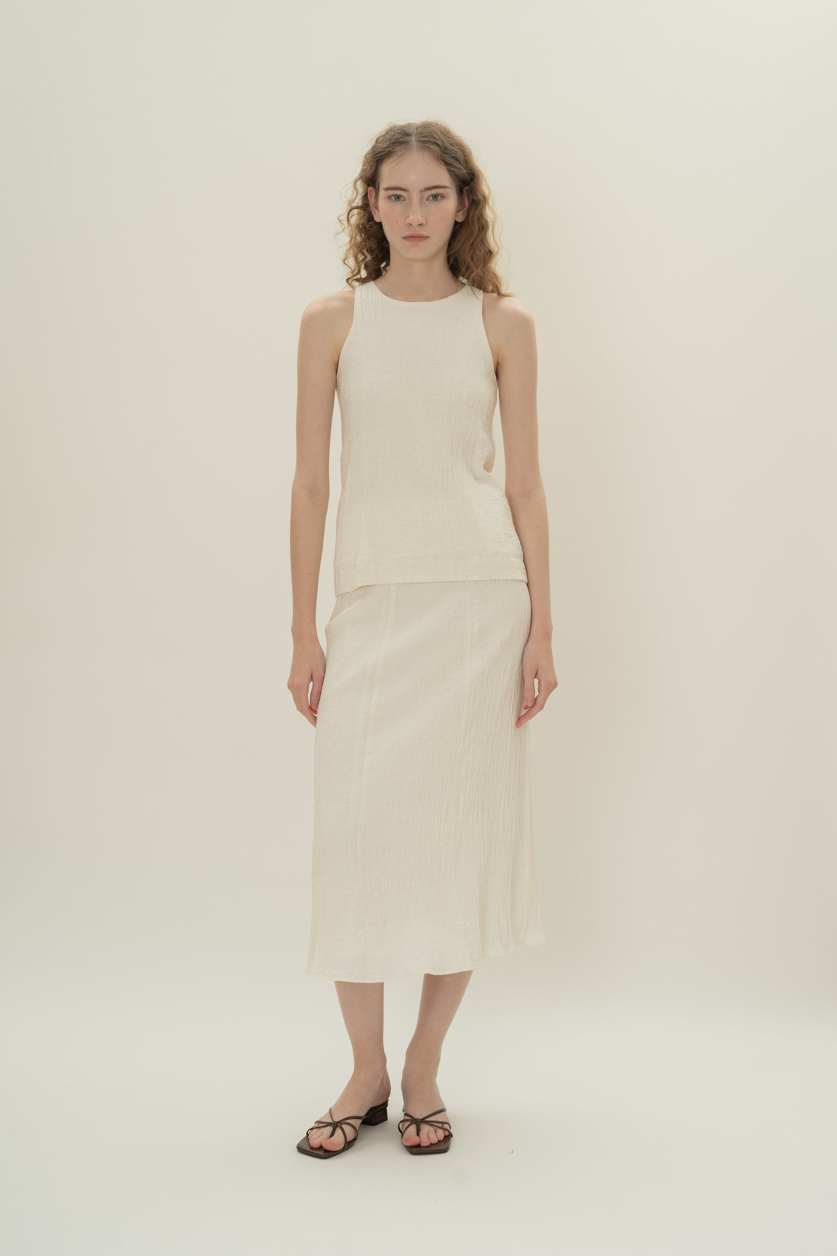 Textured A-Line Skirt in White