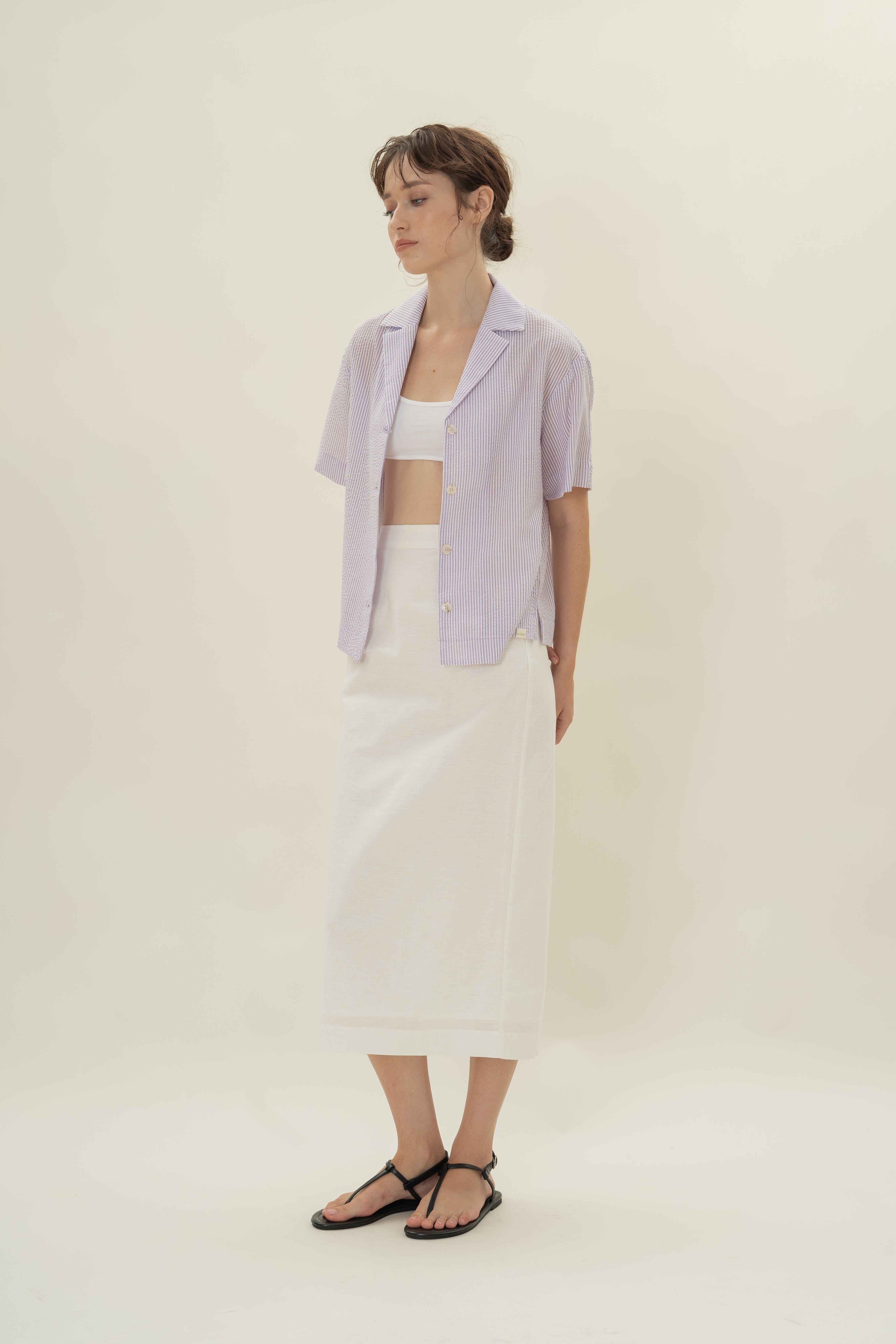 Cruise Short Sleeved Shirt in Seersucker Orchid Stripes