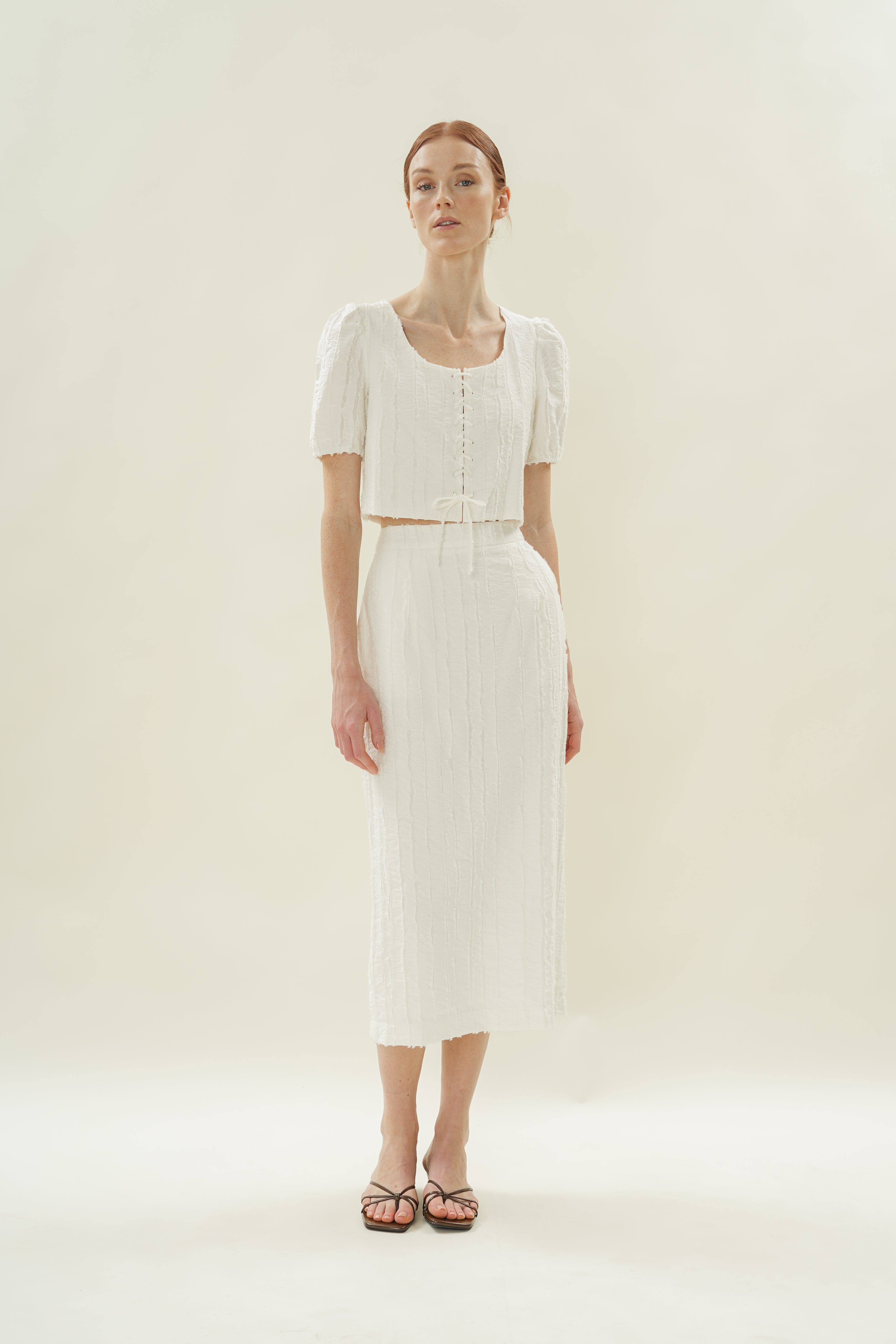 Soft Textured Straight Skirt in White