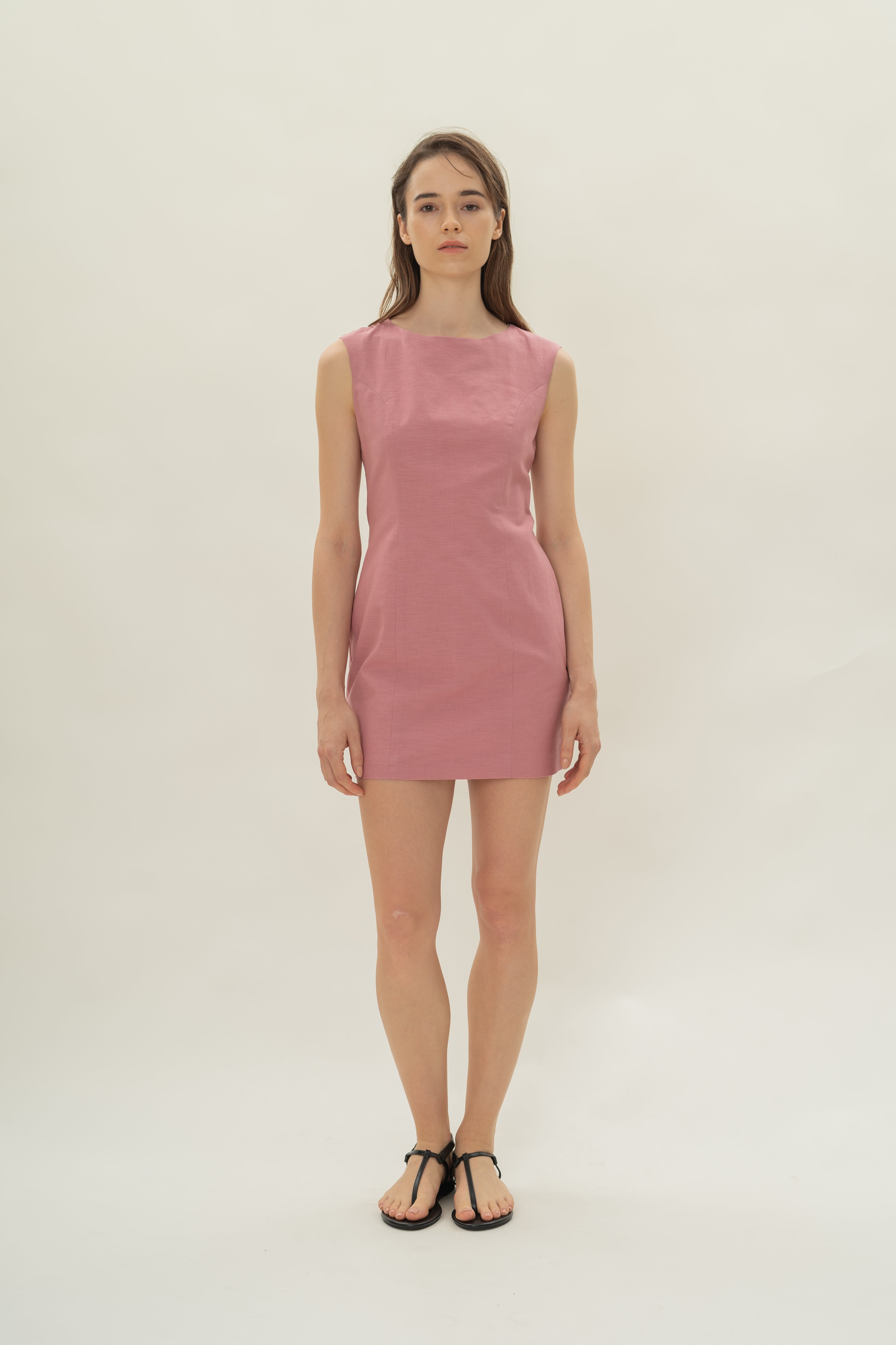 Boat Neck Mini Dress in Hibiscus