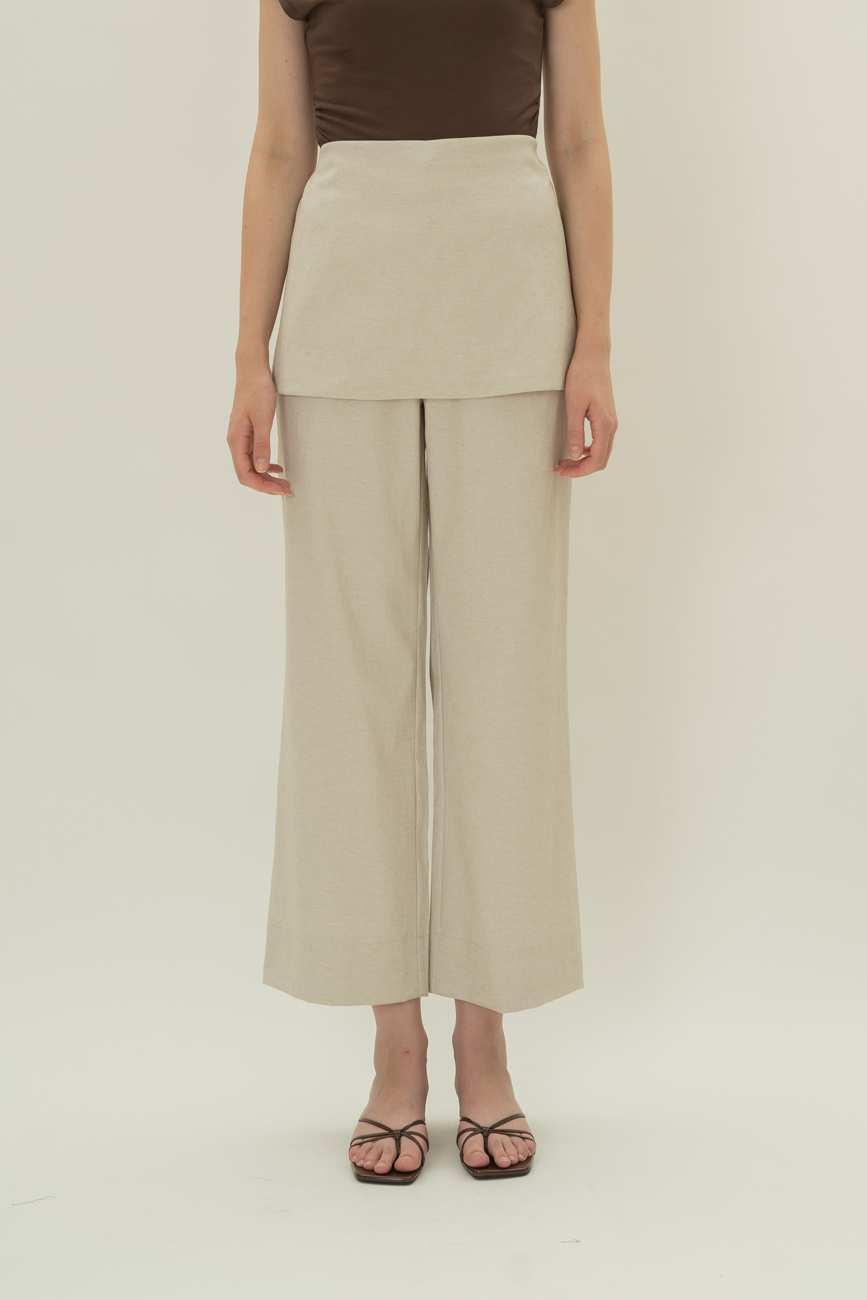 Tailored Pants With Overlay Skirt in Natural