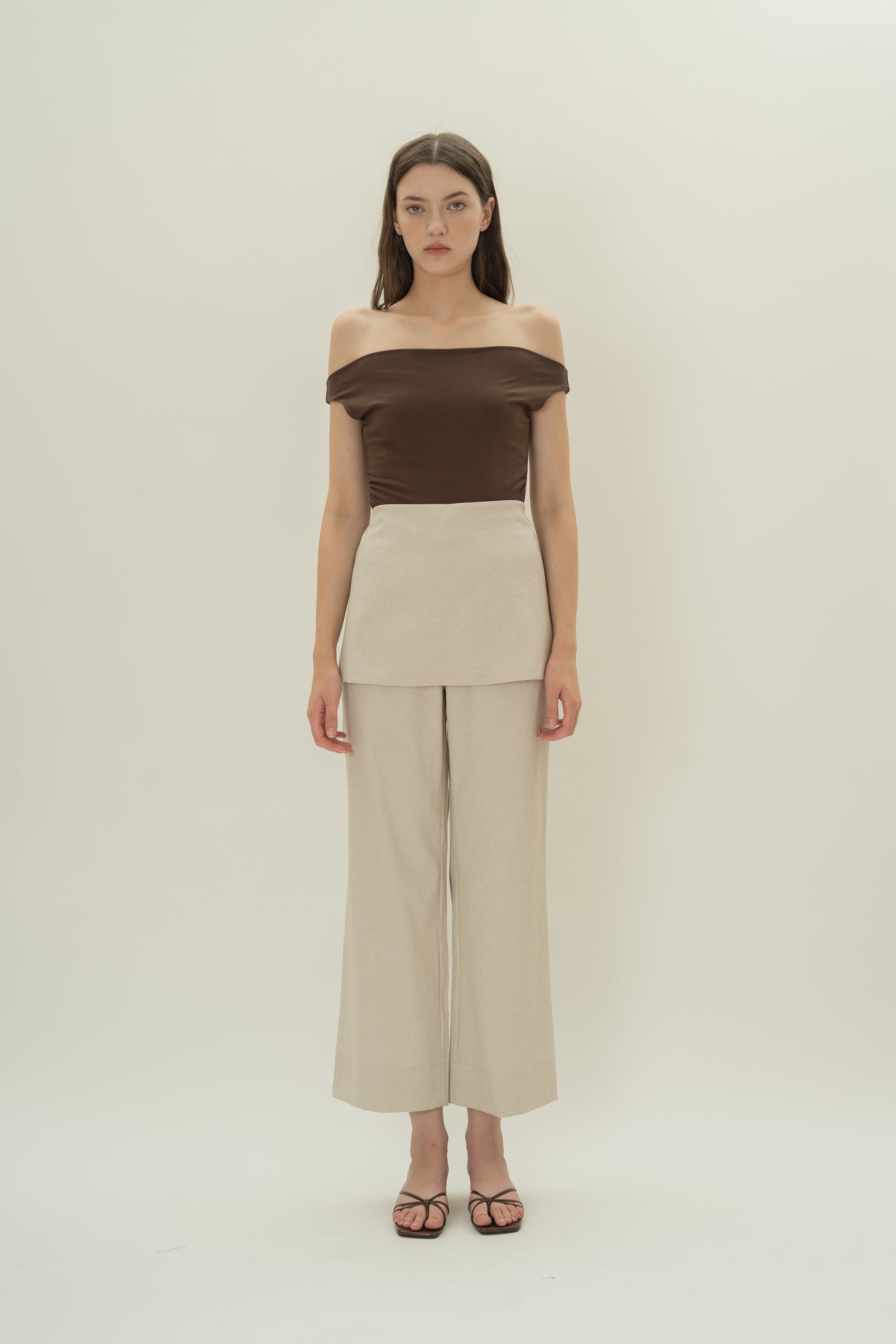 Tailored Pants With Overlay Skirt in Natural