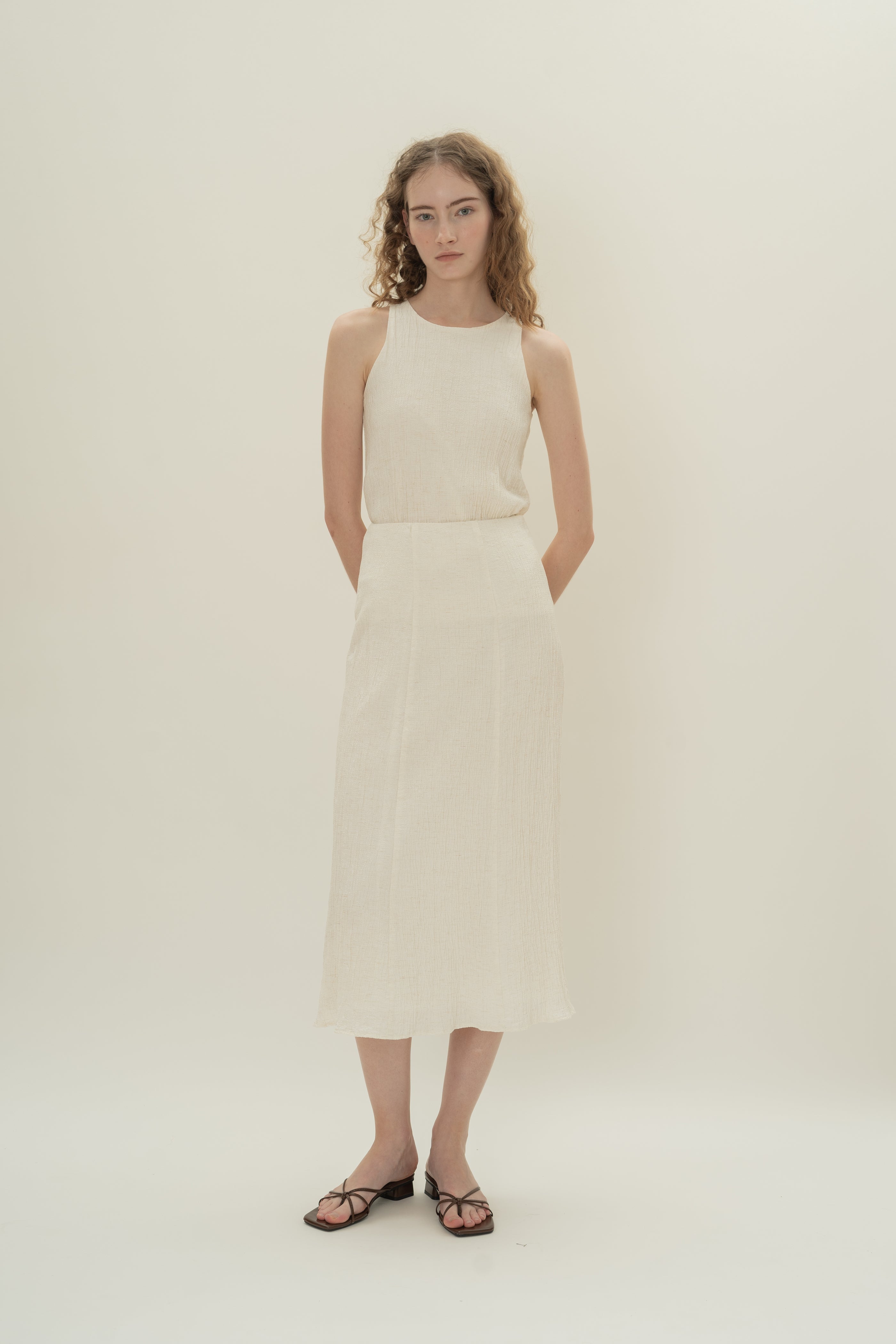 Textured A-Line Skirt in White