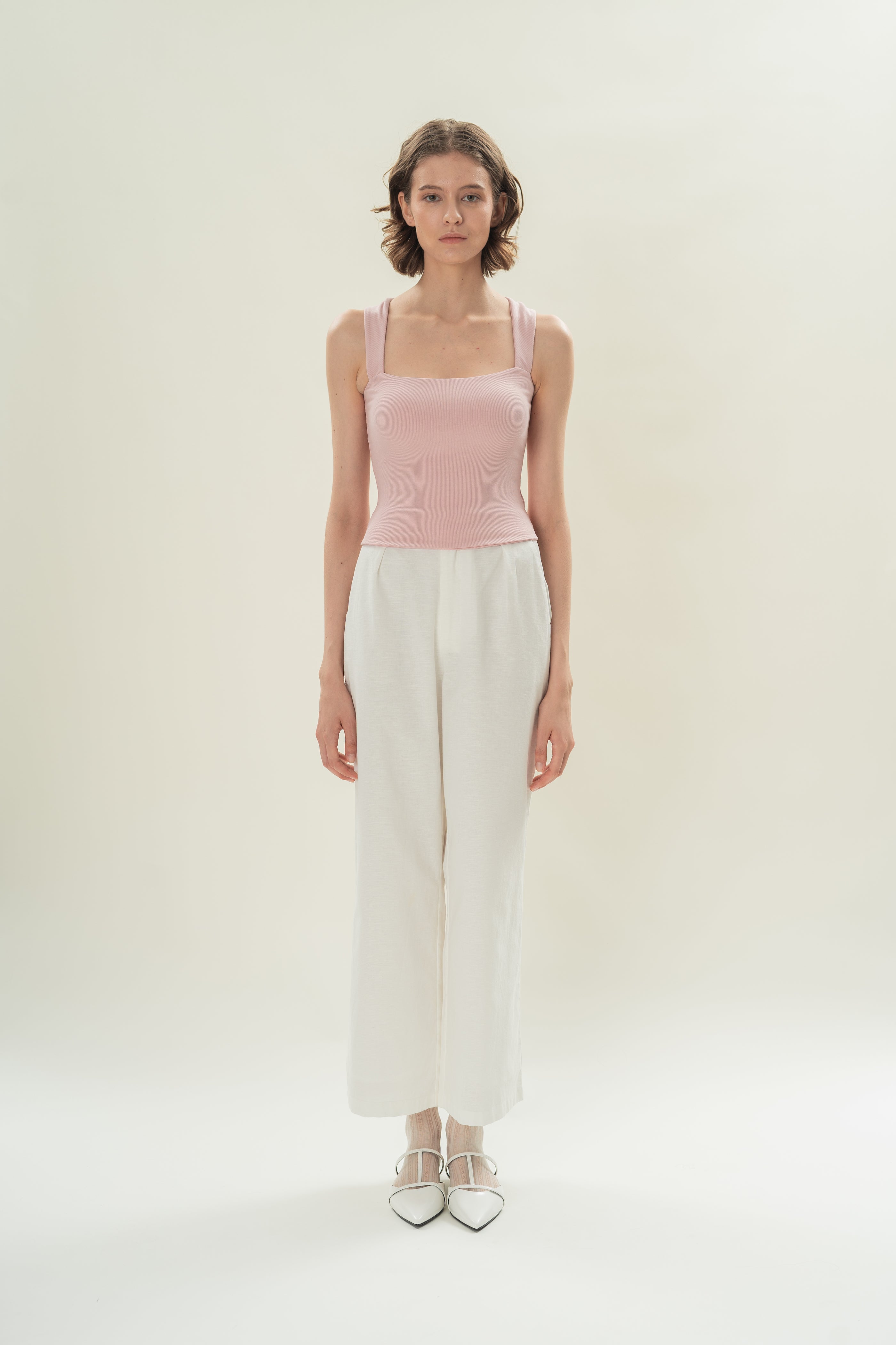 Straight Neck Ribbed Tank in Petal Pink