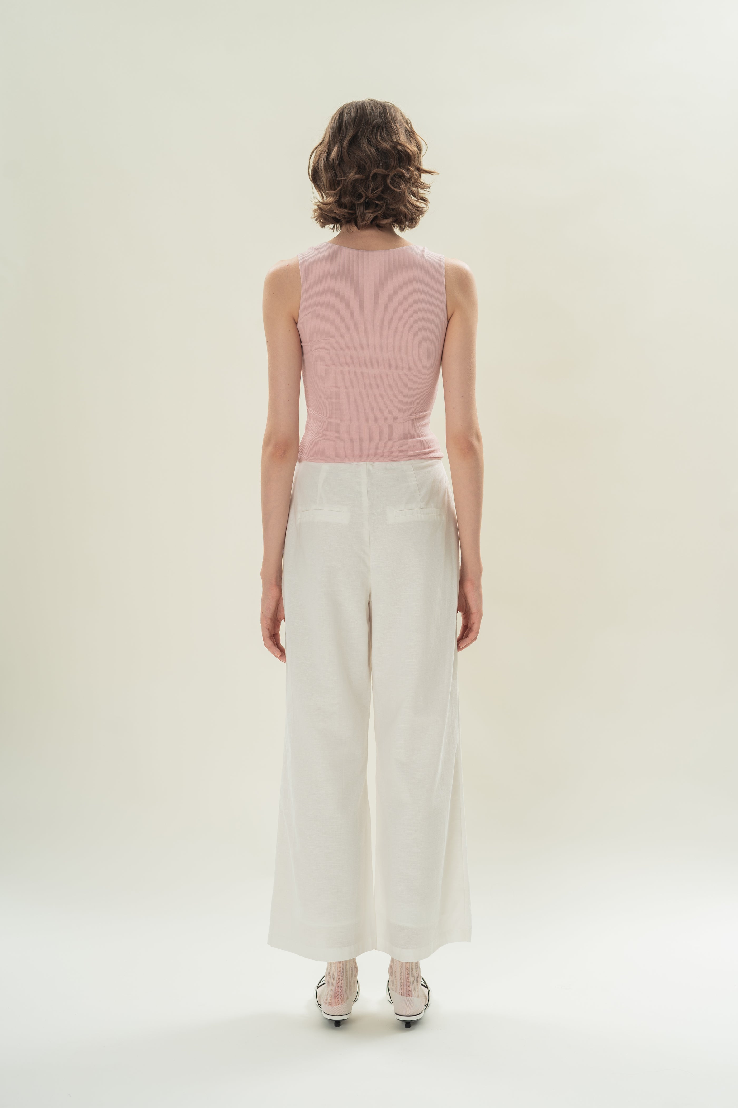 Straight Neck Ribbed Tank in Petal Pink