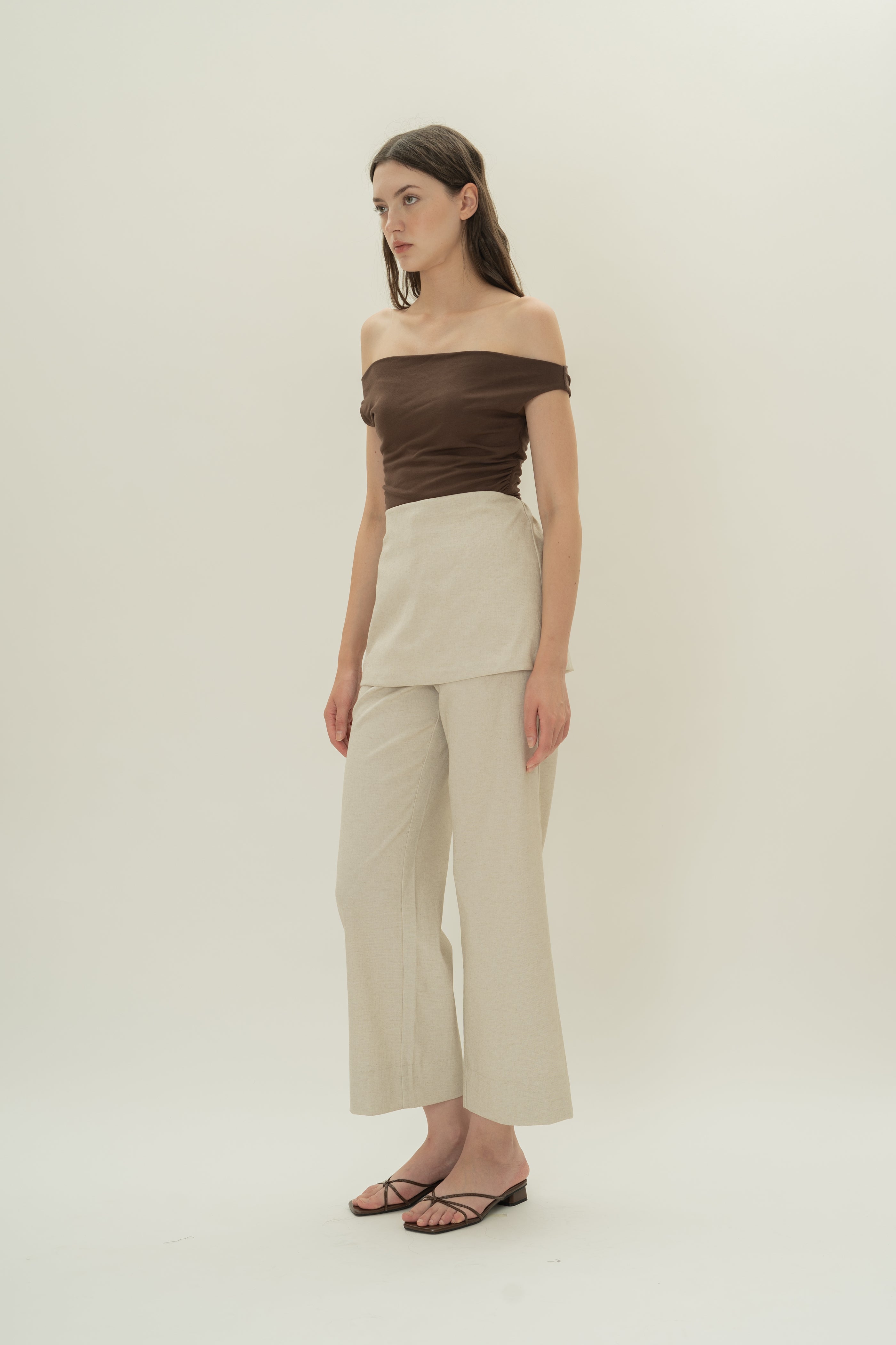 Tailored Pants With Overlay Skirt in Natural