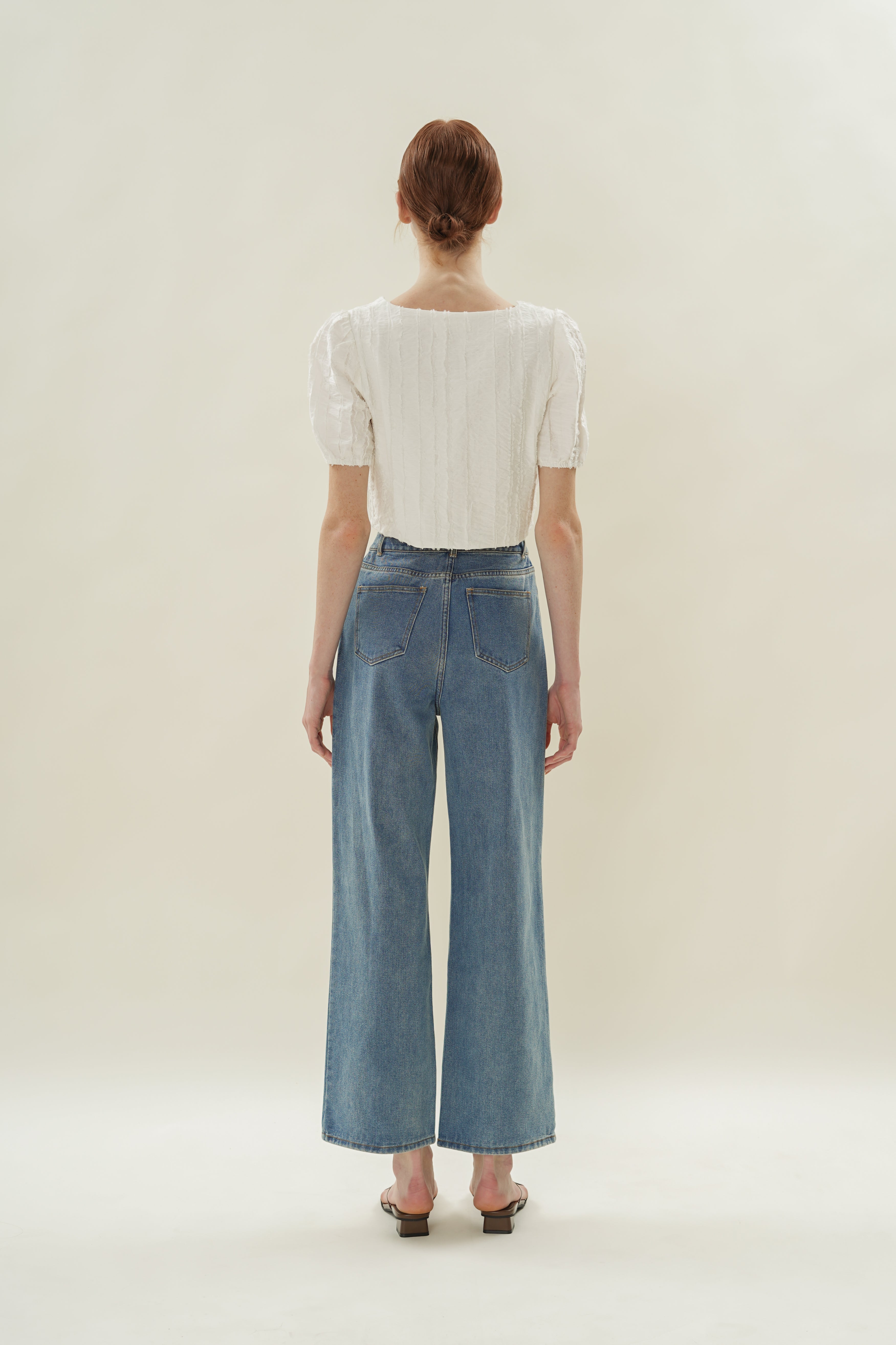 Soft Textured Tie-Detailed Top in White
