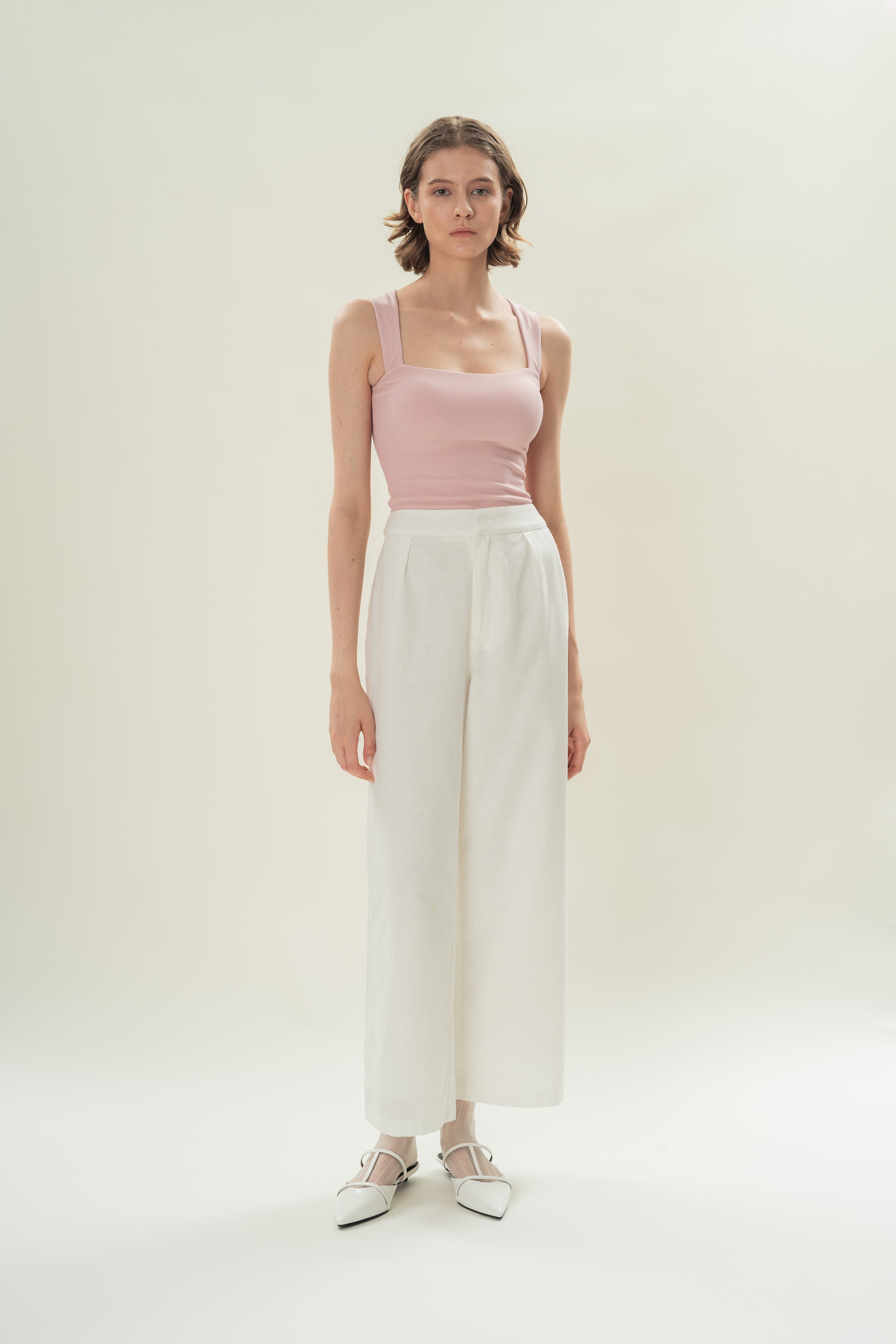 Straight Neck Ribbed Tank in Petal Pink