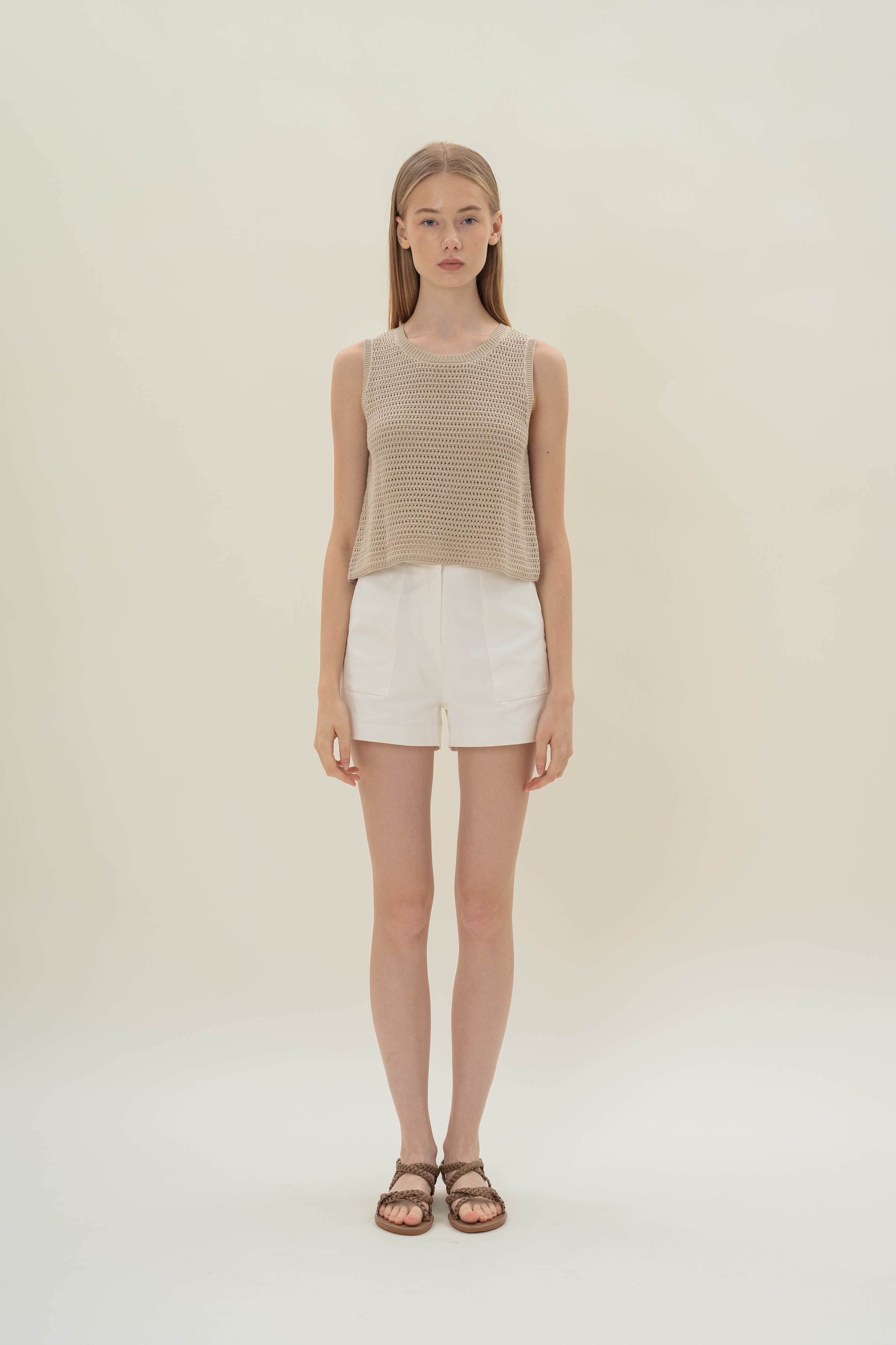 Crochet Sleeveless Top in Sand