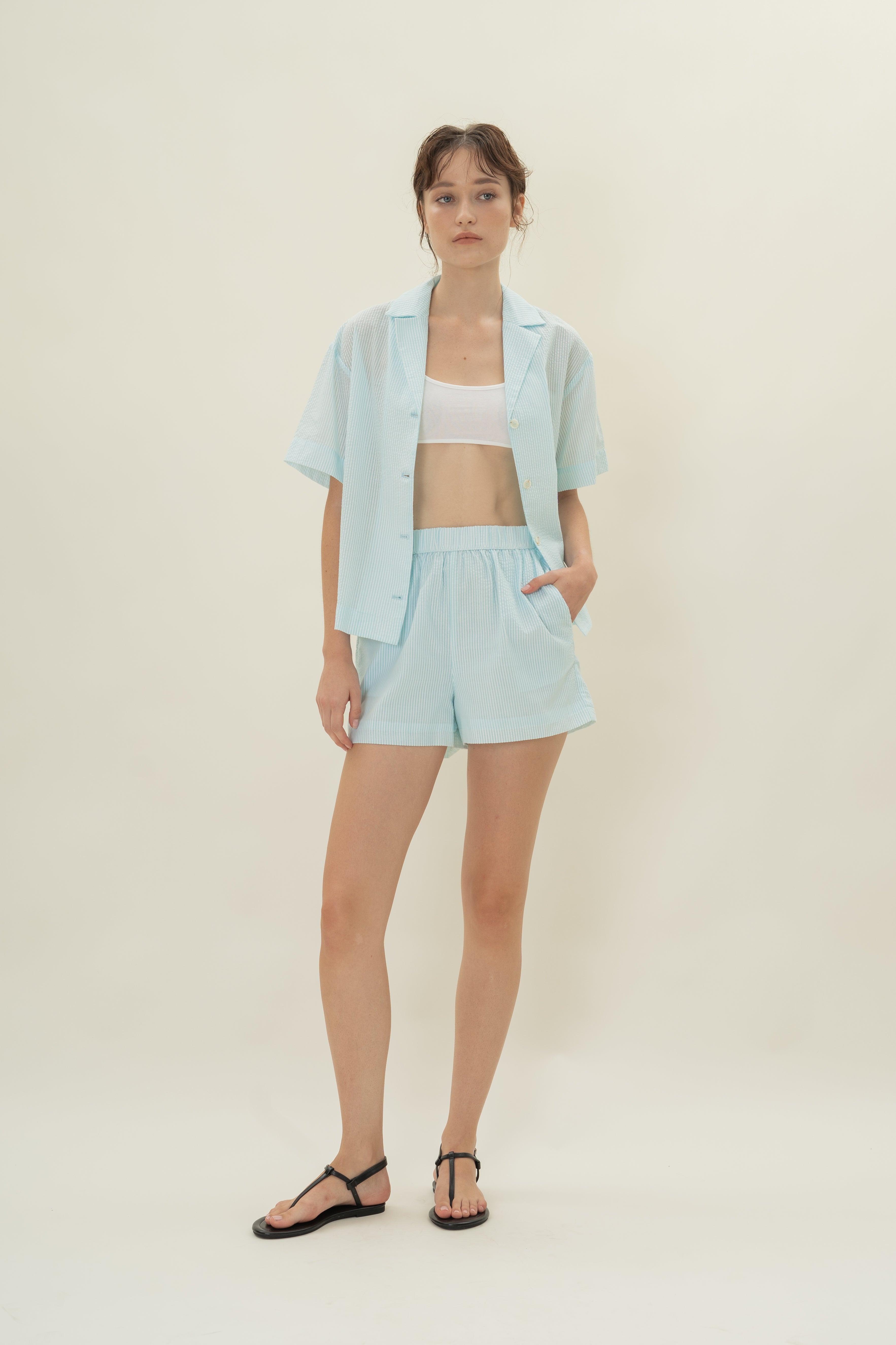 Cruise Shorts in Seersucker Marine Stripes