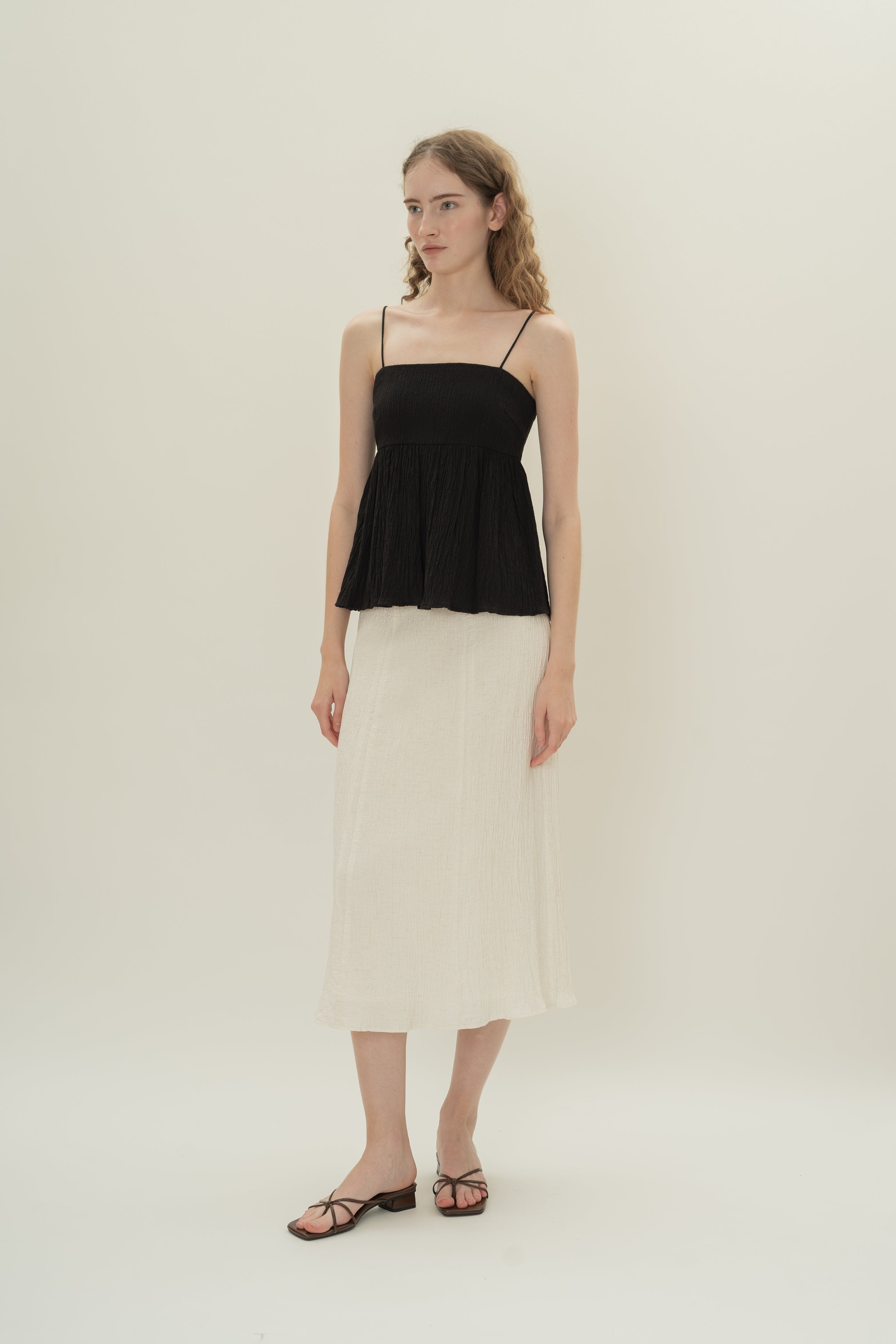 Cotton Blend Textured Cami Top in Black