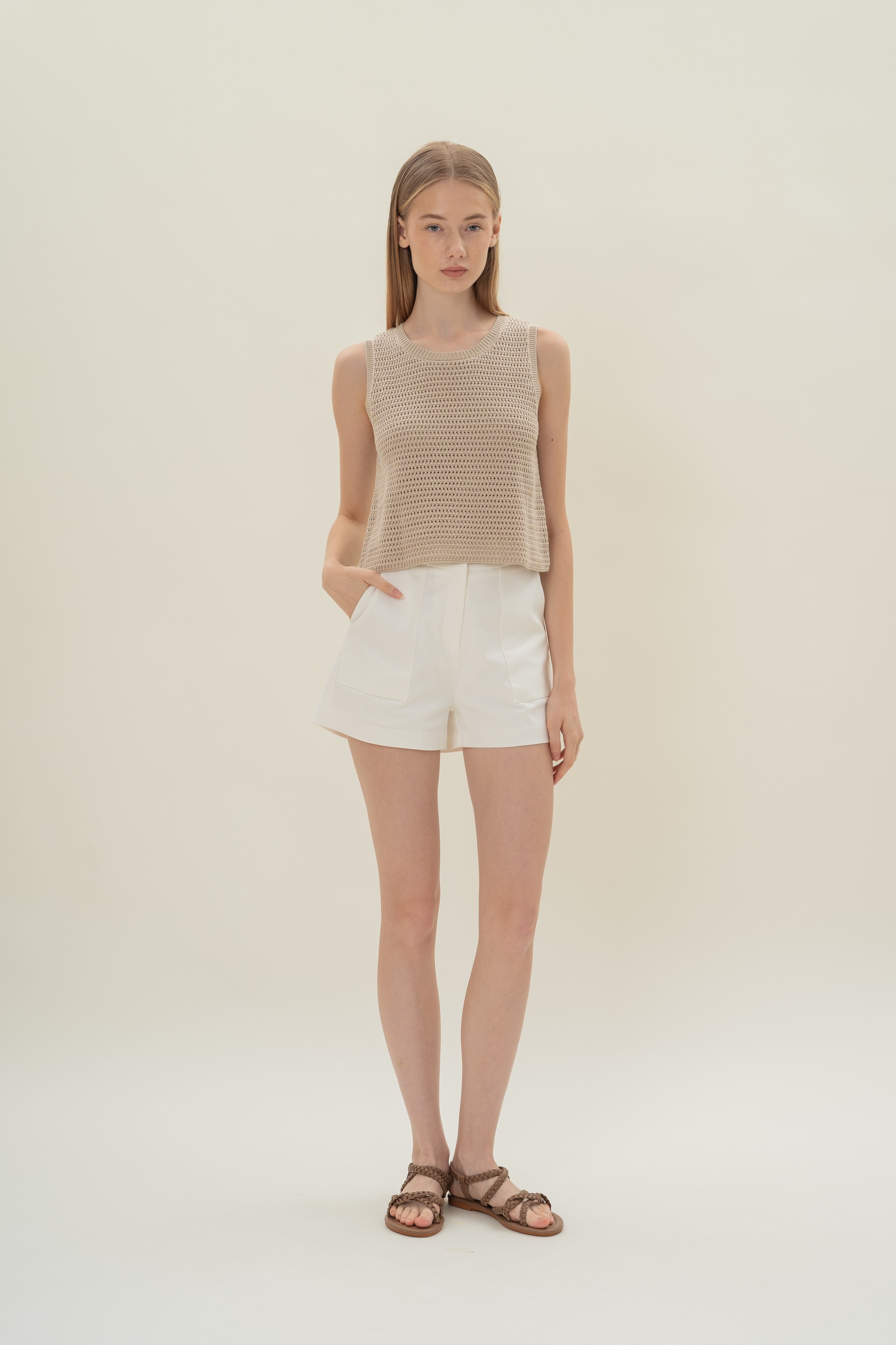 Crochet Sleeveless Top in Sand