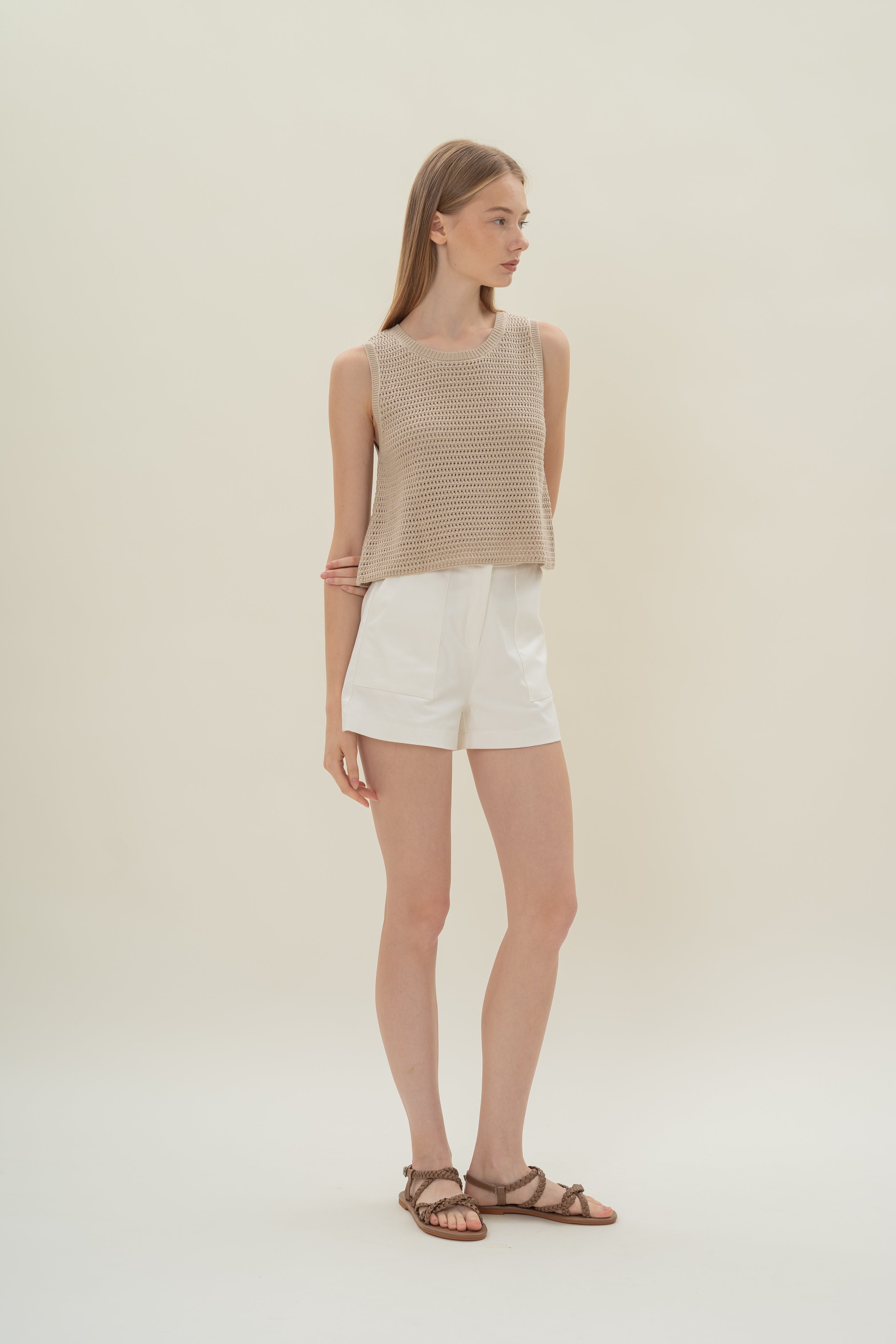 Crochet Sleeveless Top in Sand