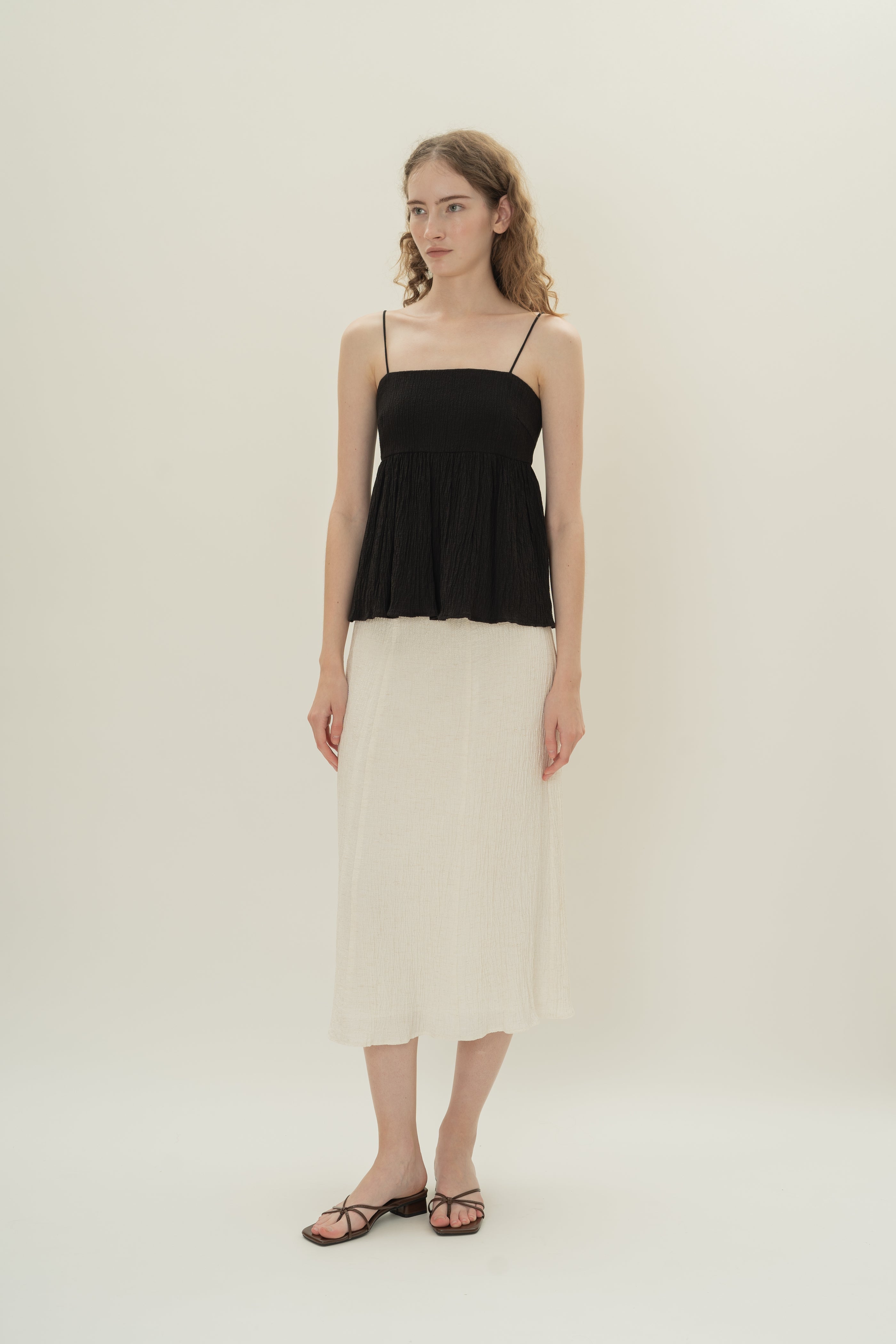 Cotton Blend Textured Cami Top in Black