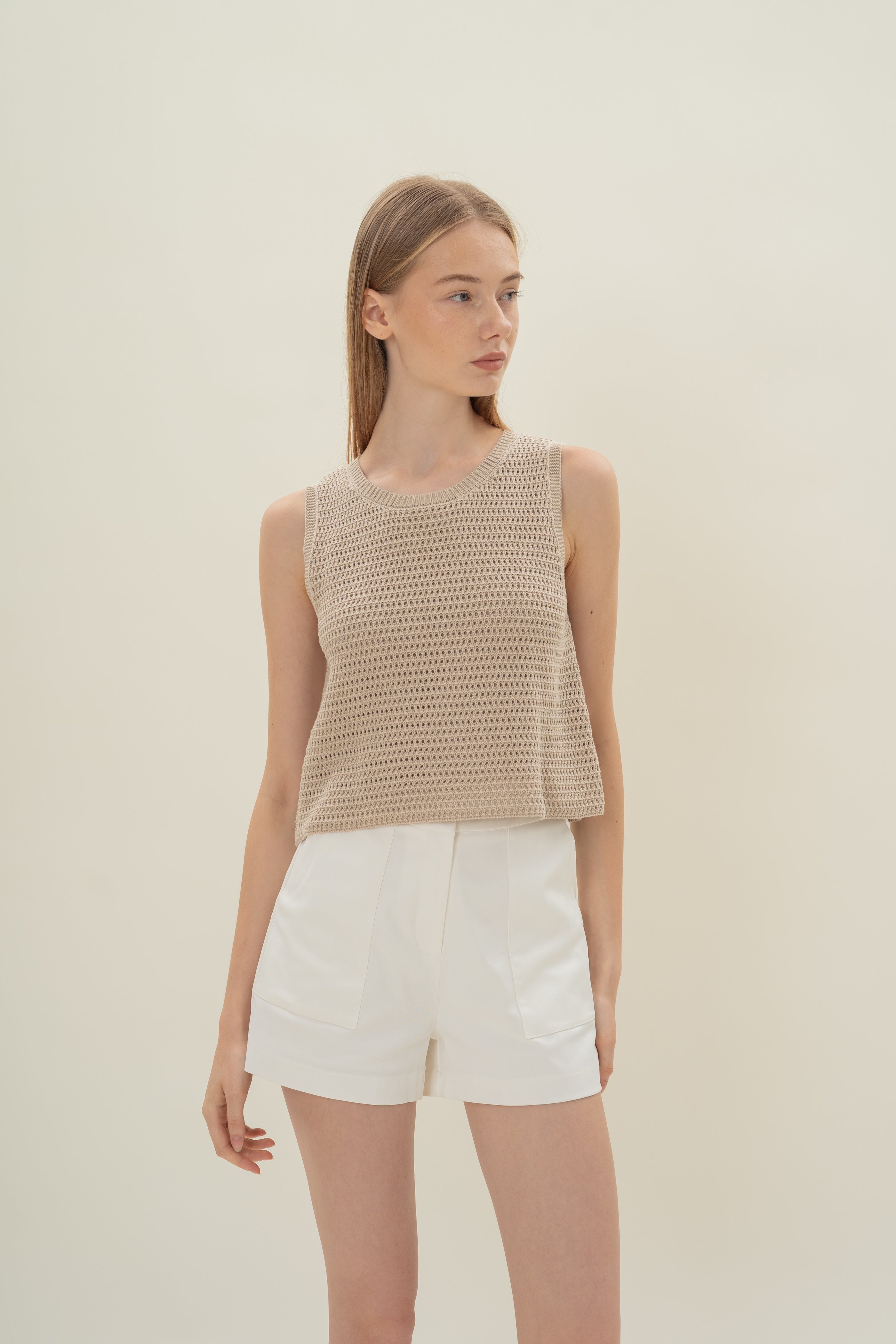 Crochet Sleeveless Top in Sand