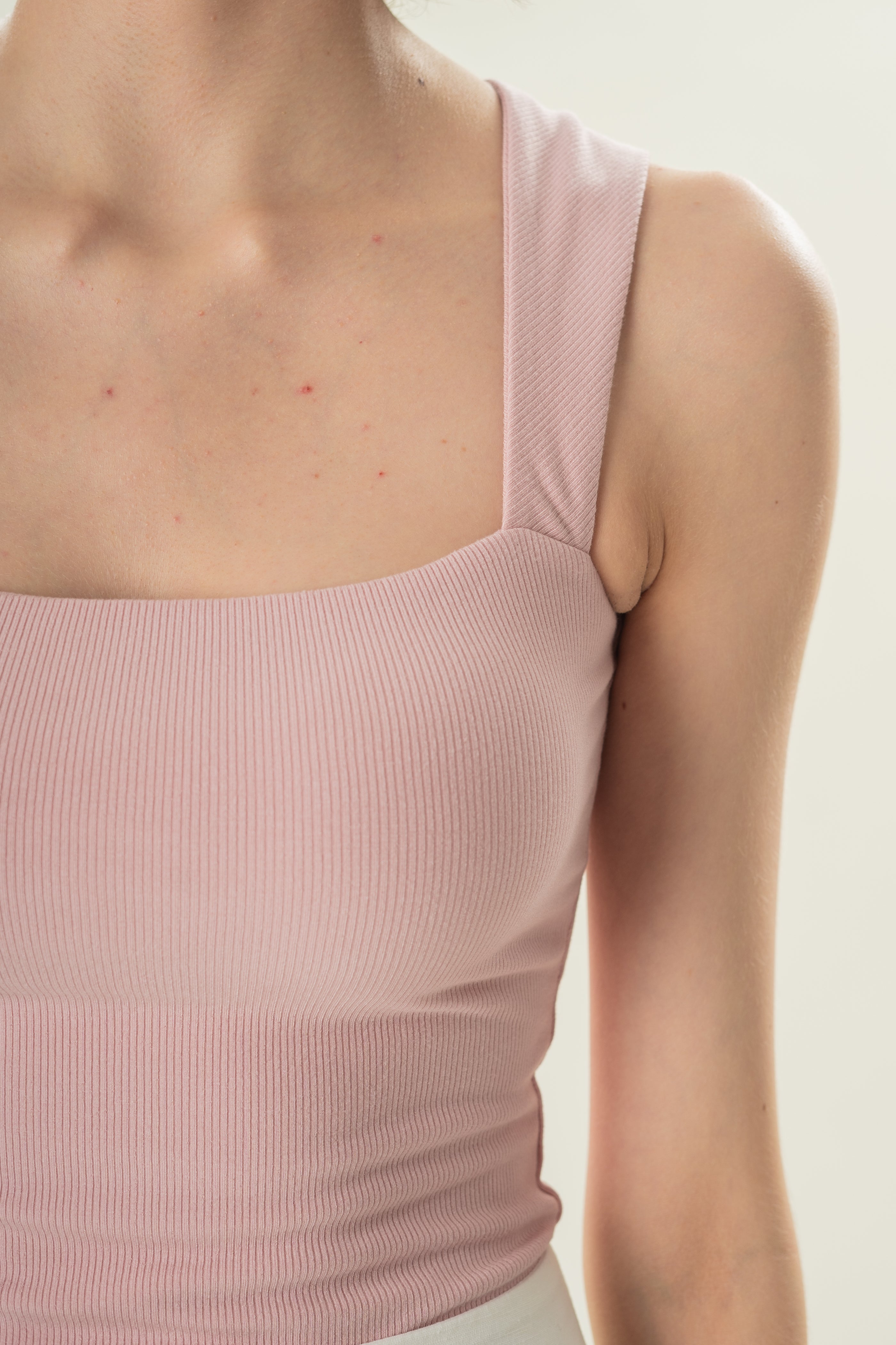 Straight Neck Ribbed Tank in Petal Pink