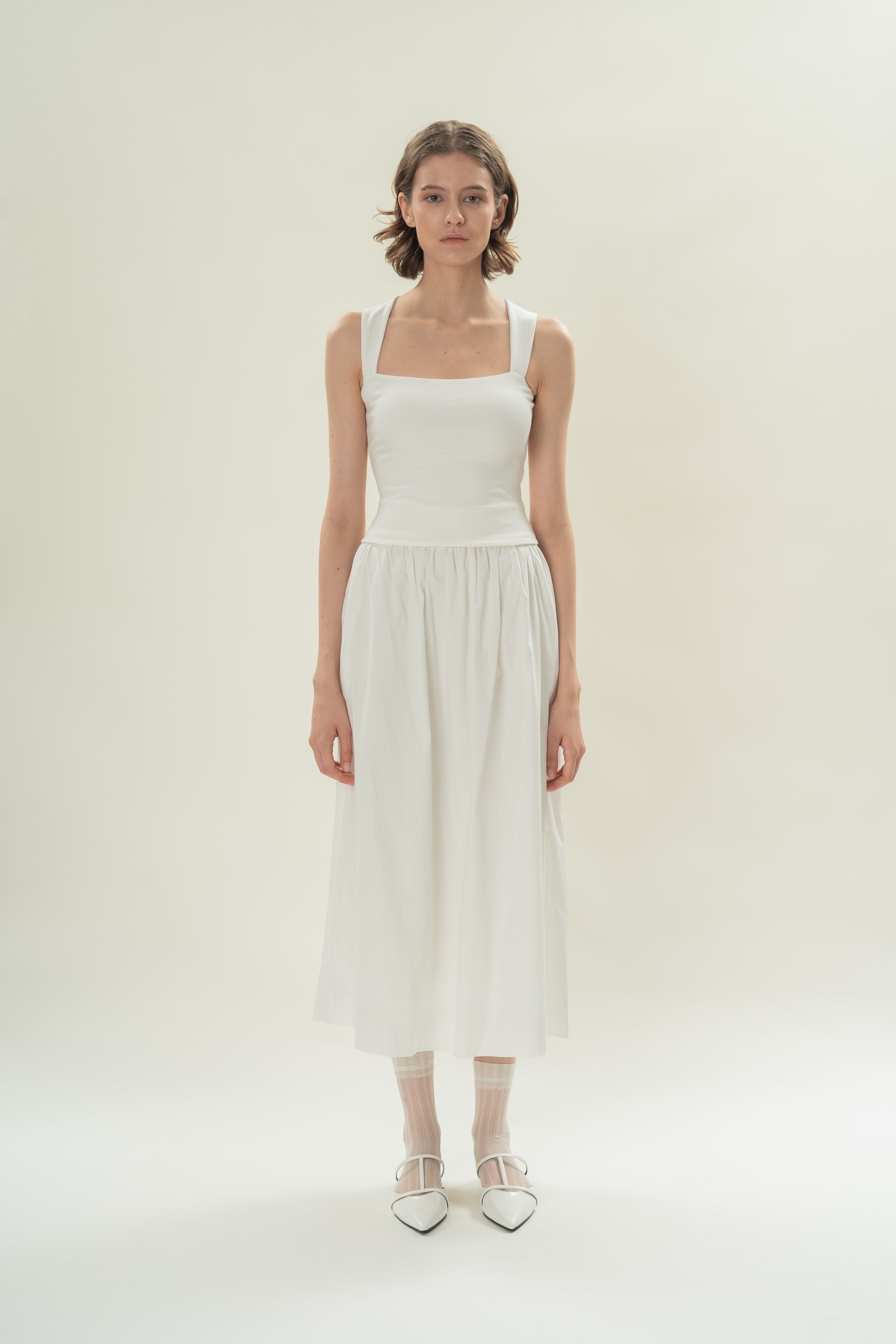 Straight Neck Ribbed Tank in White