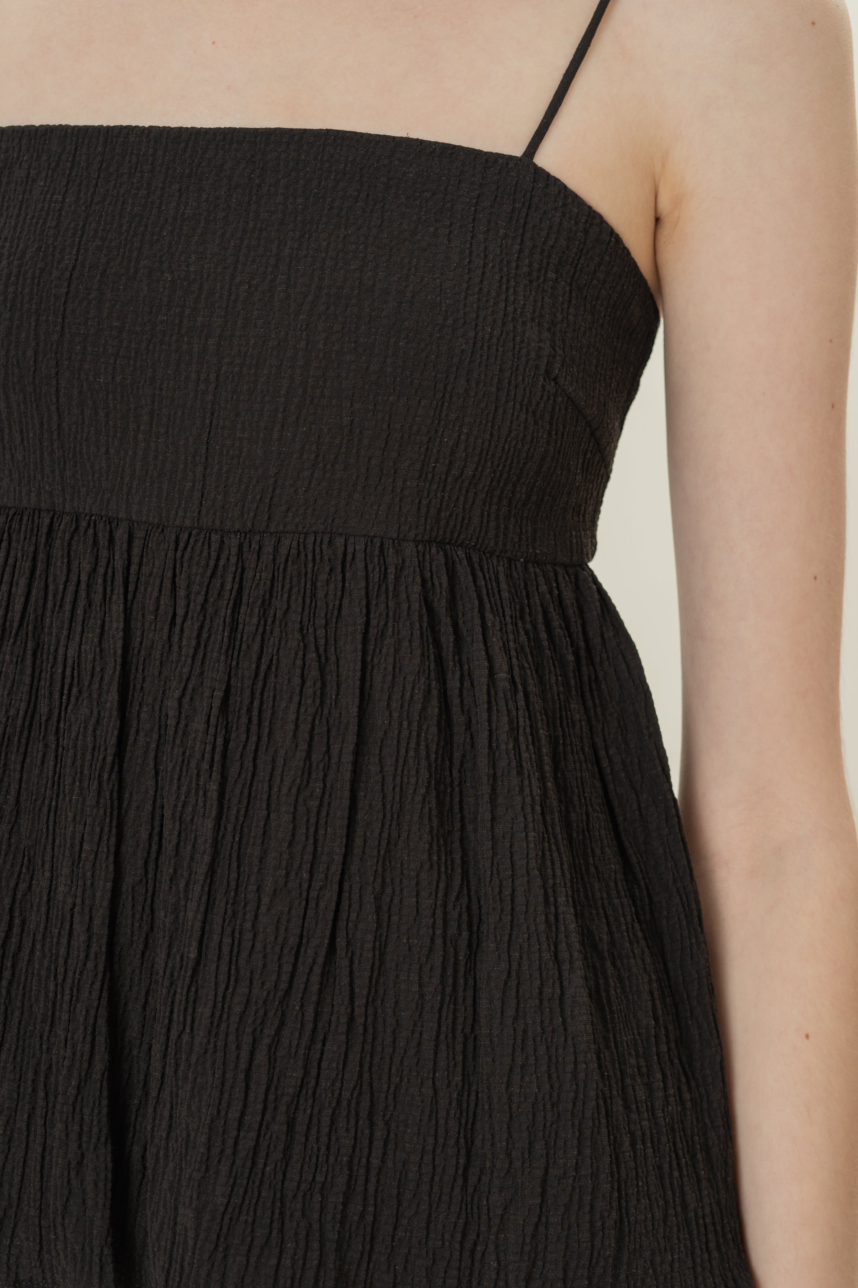 Cotton Blend Textured Cami Top in Black