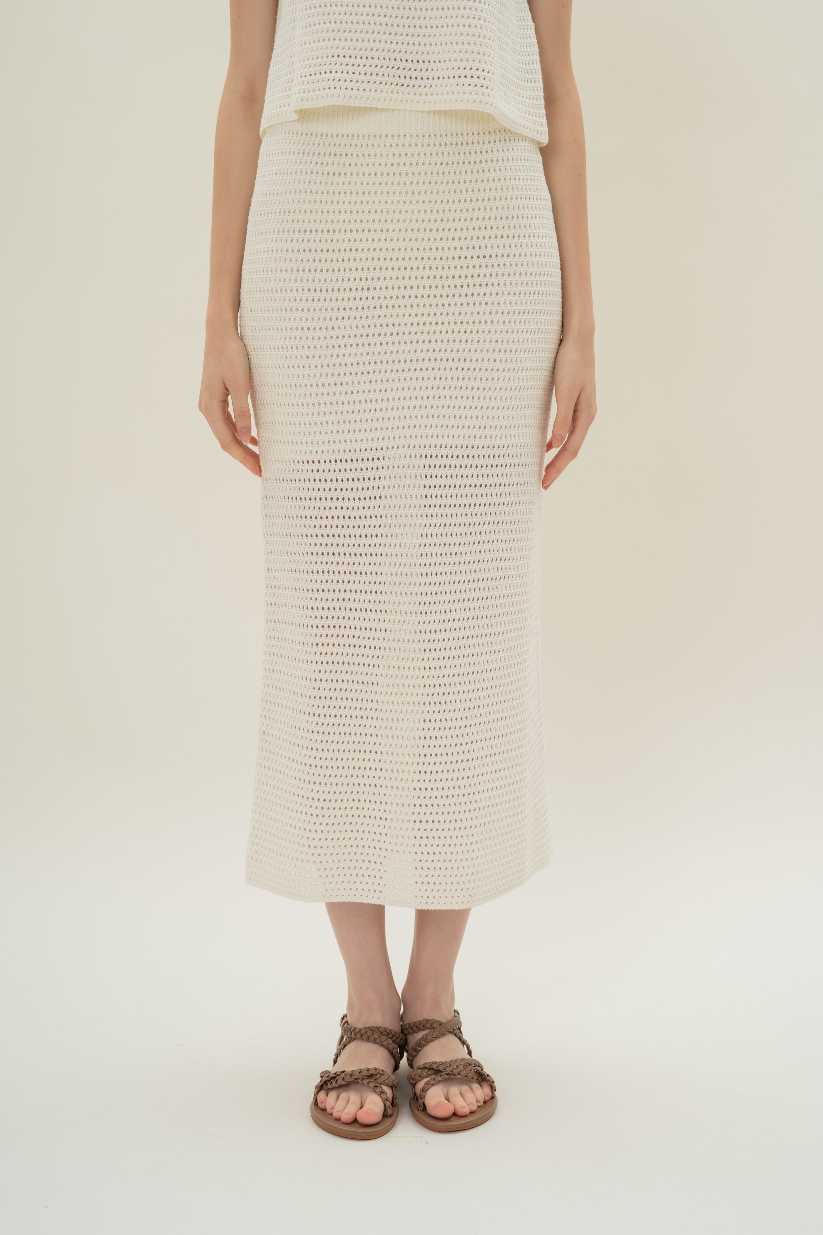 Crochet Midi Skirt in White