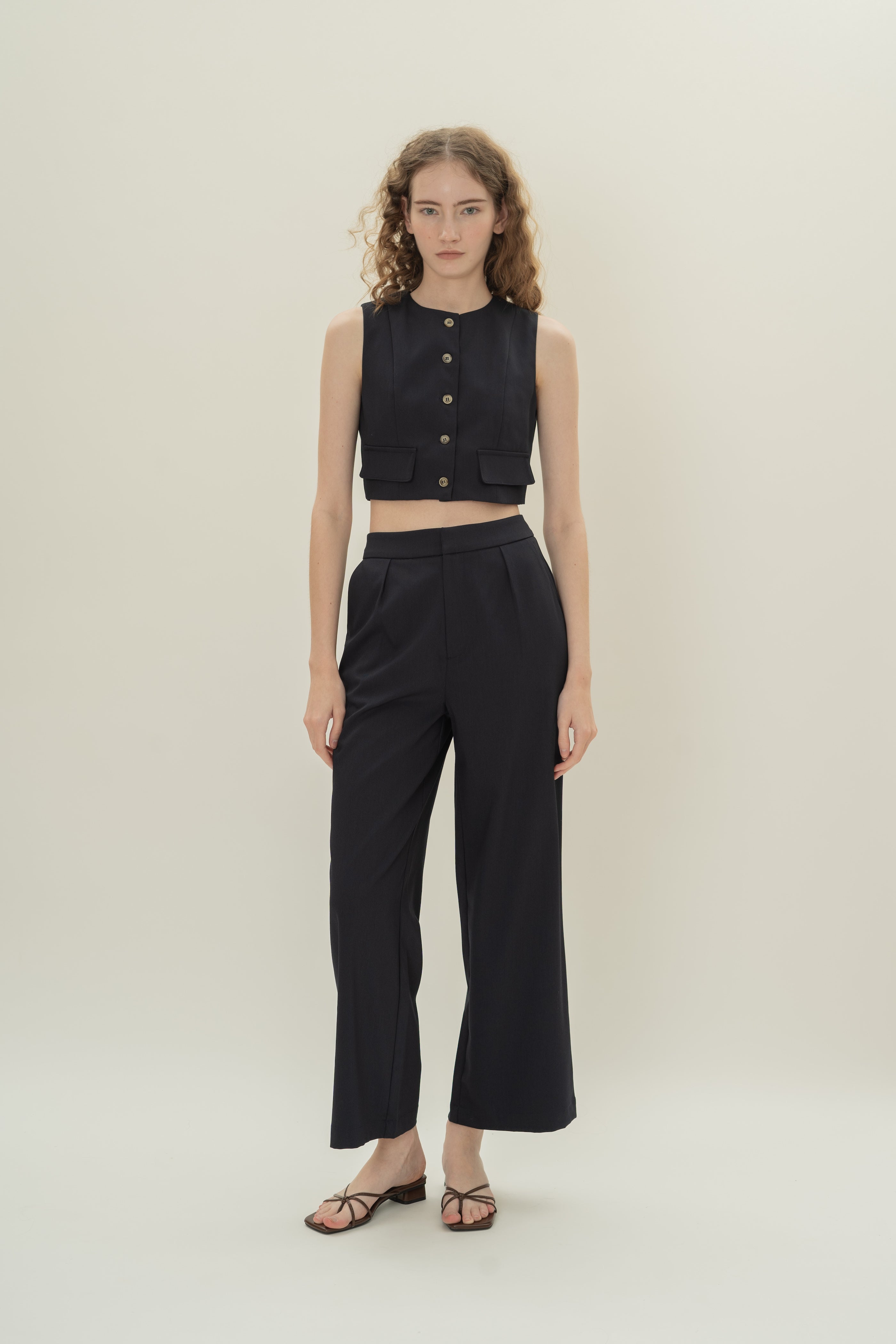 Collarless Sleeveless Top in Midnight