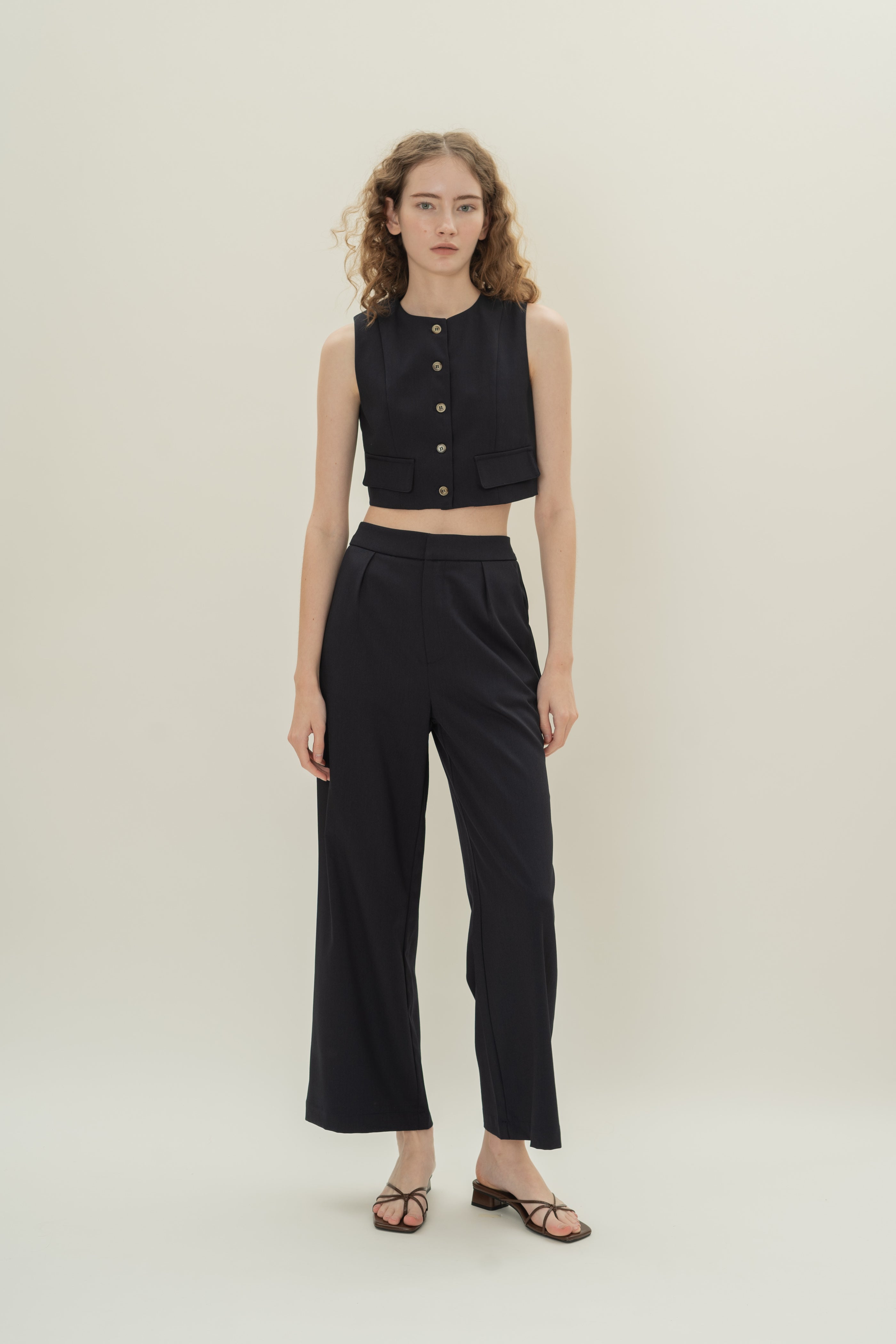 Collarless Sleeveless Top in Midnight