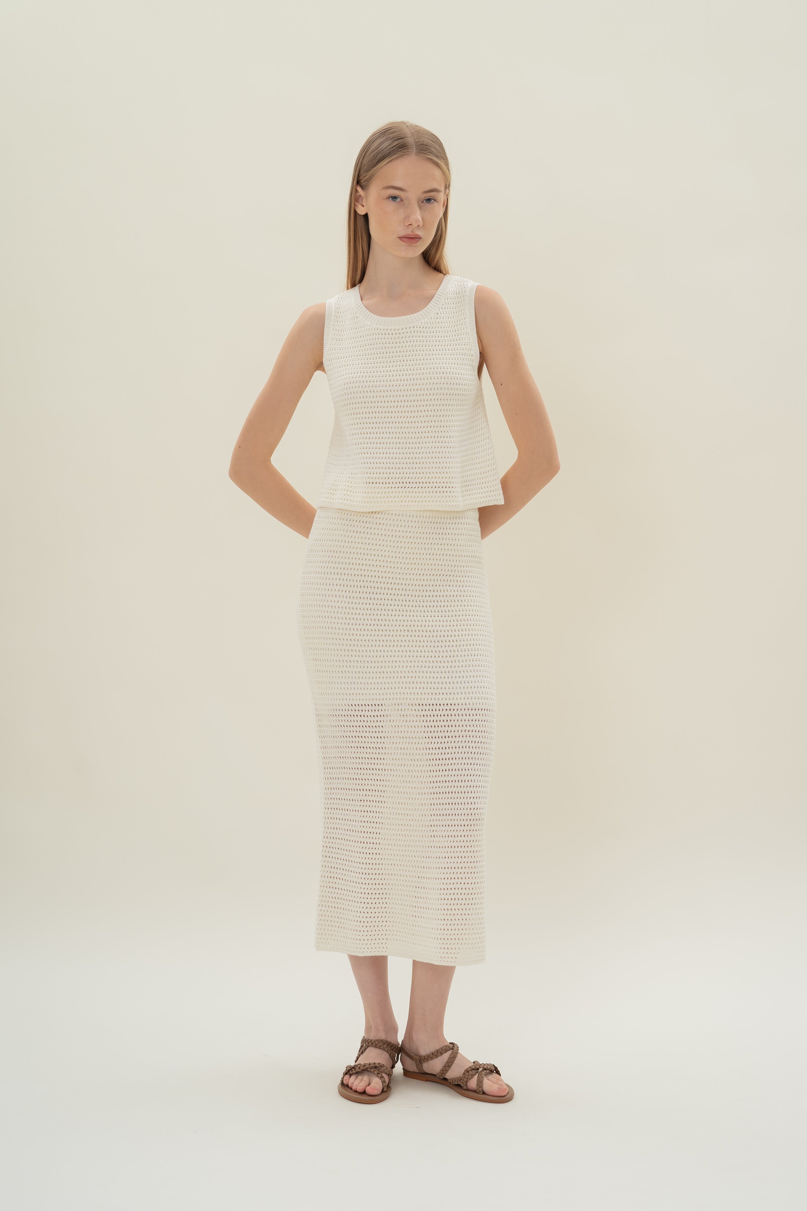 Crochet Midi Skirt in White