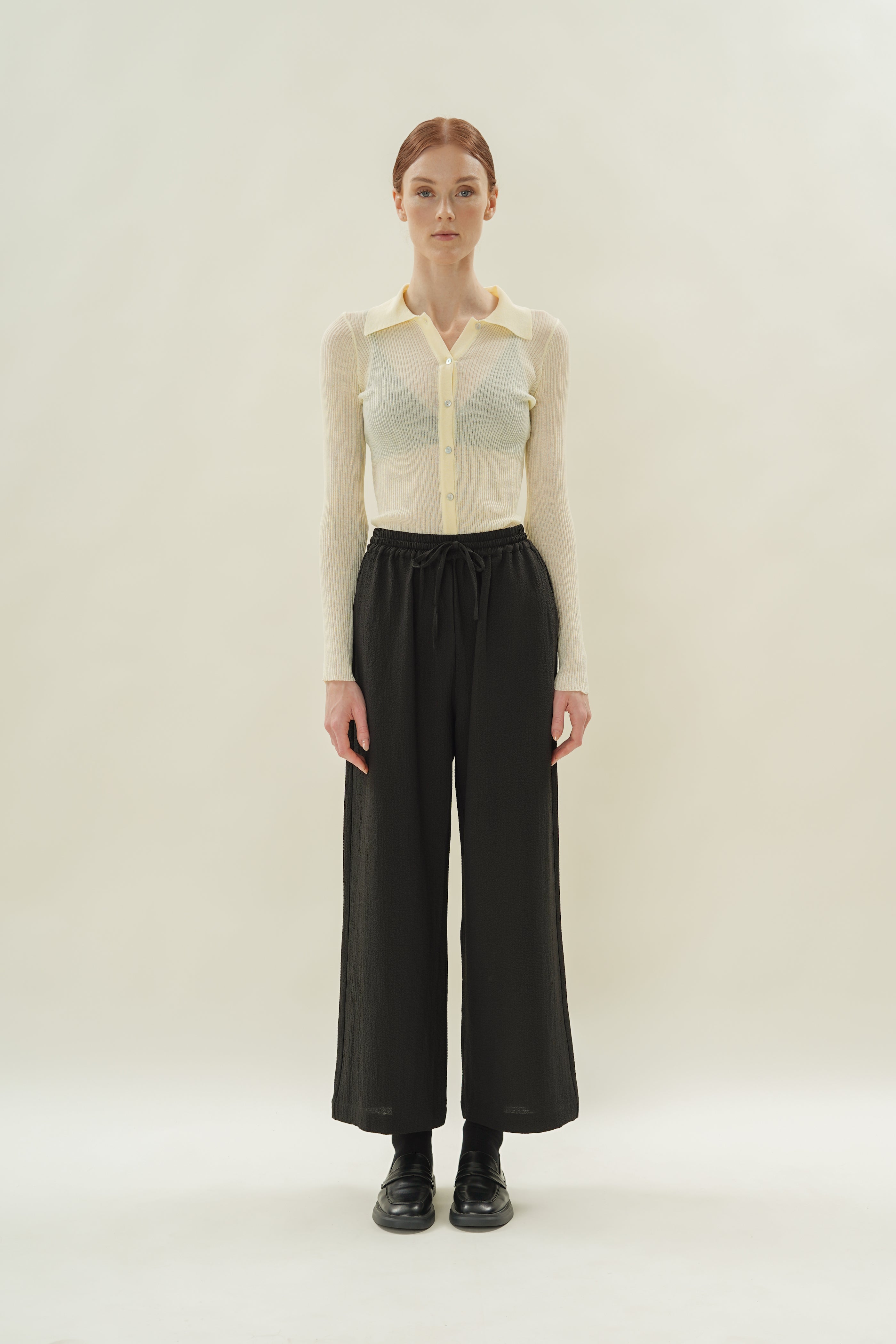 Drawstring Straight-Leg Pants in Black