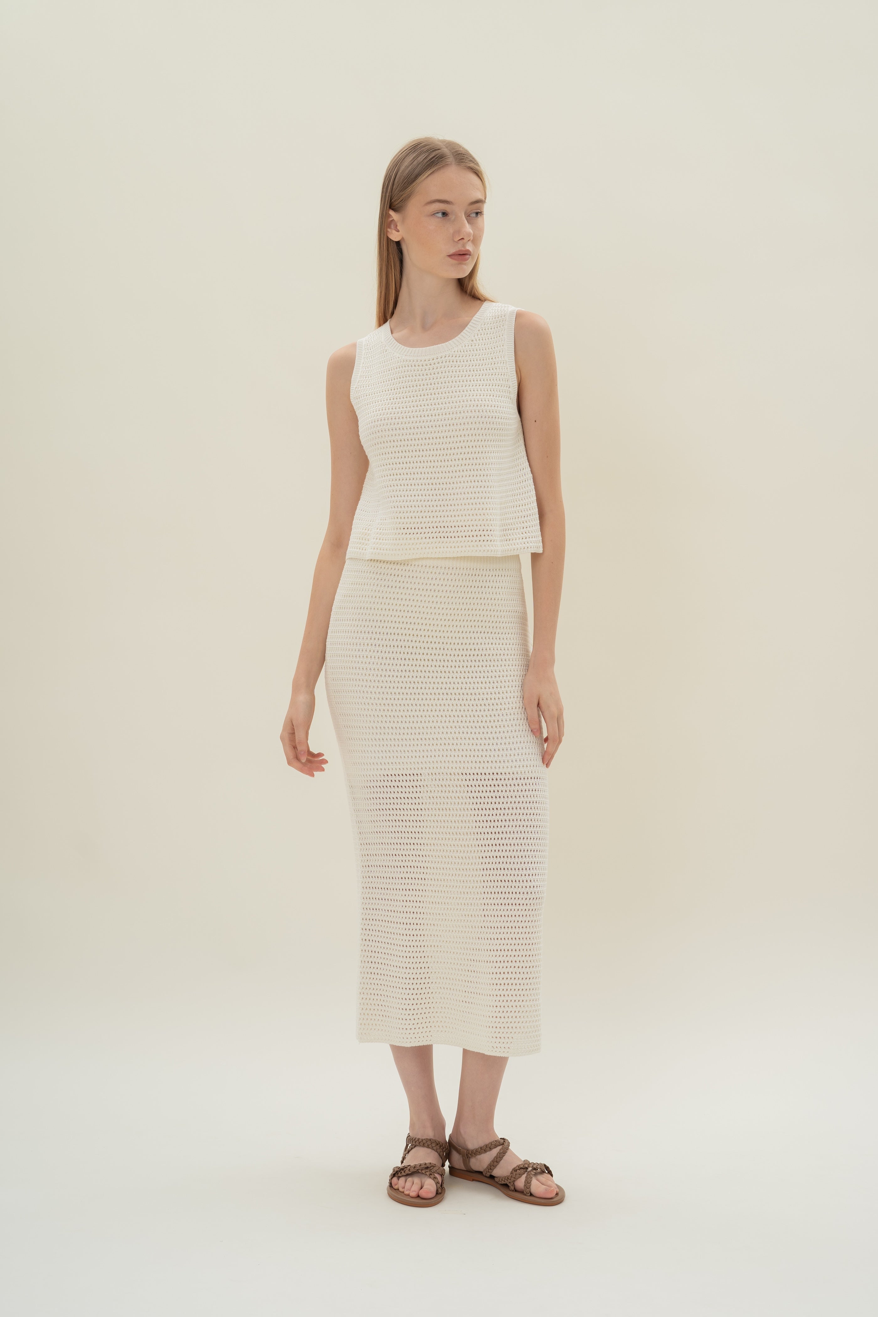 Crochet Midi Skirt in White