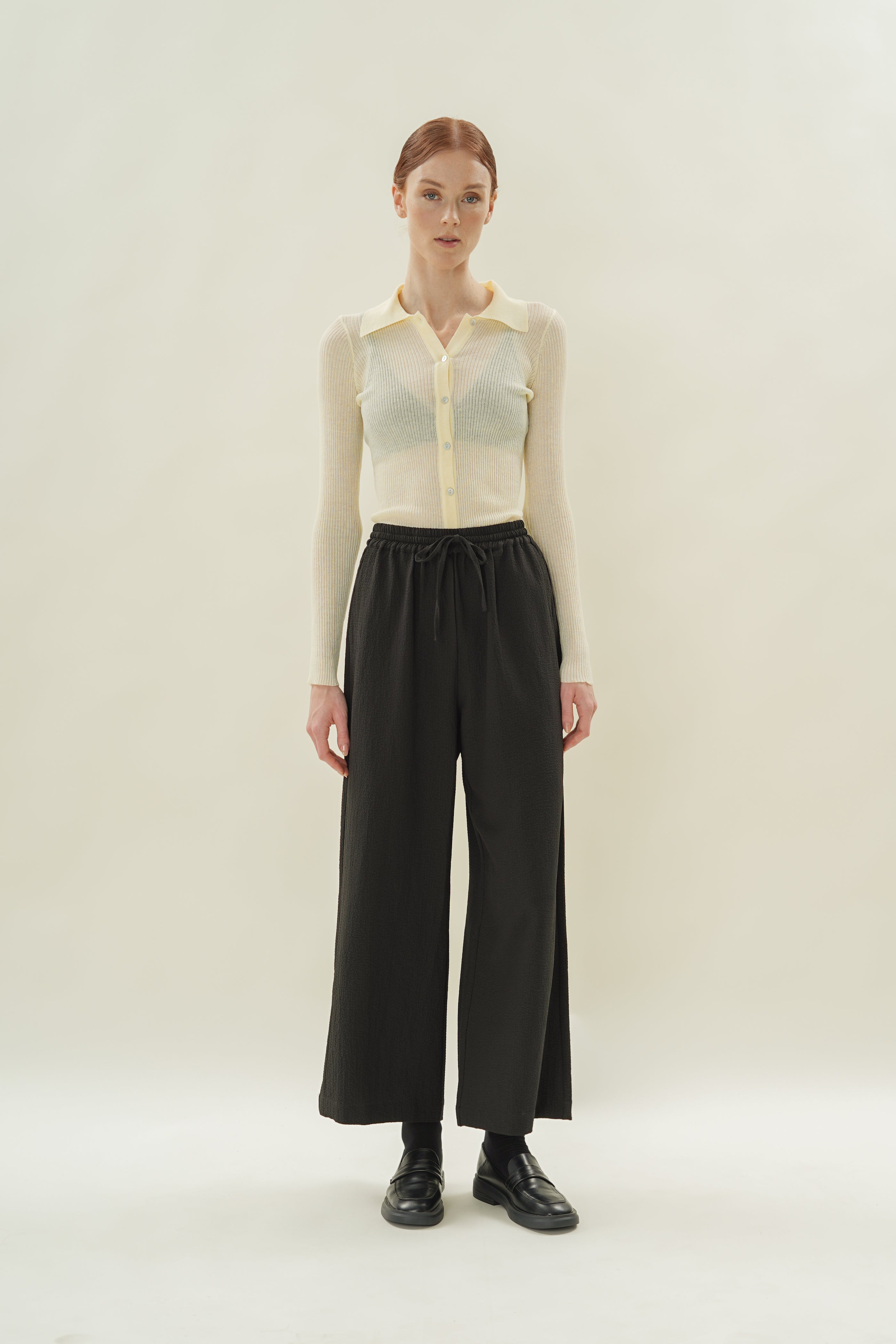 Drawstring Straight-Leg Pants in Black