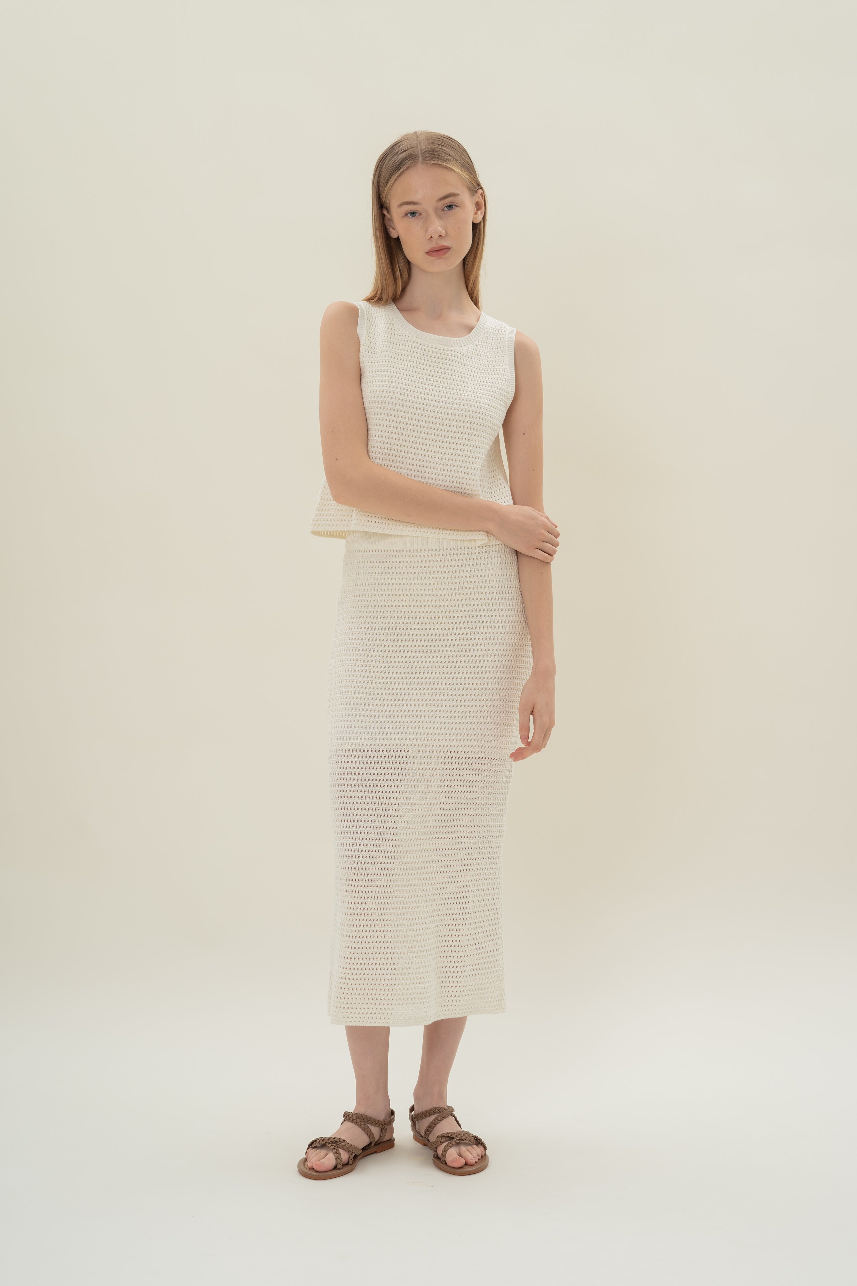 Crochet Midi Skirt in White