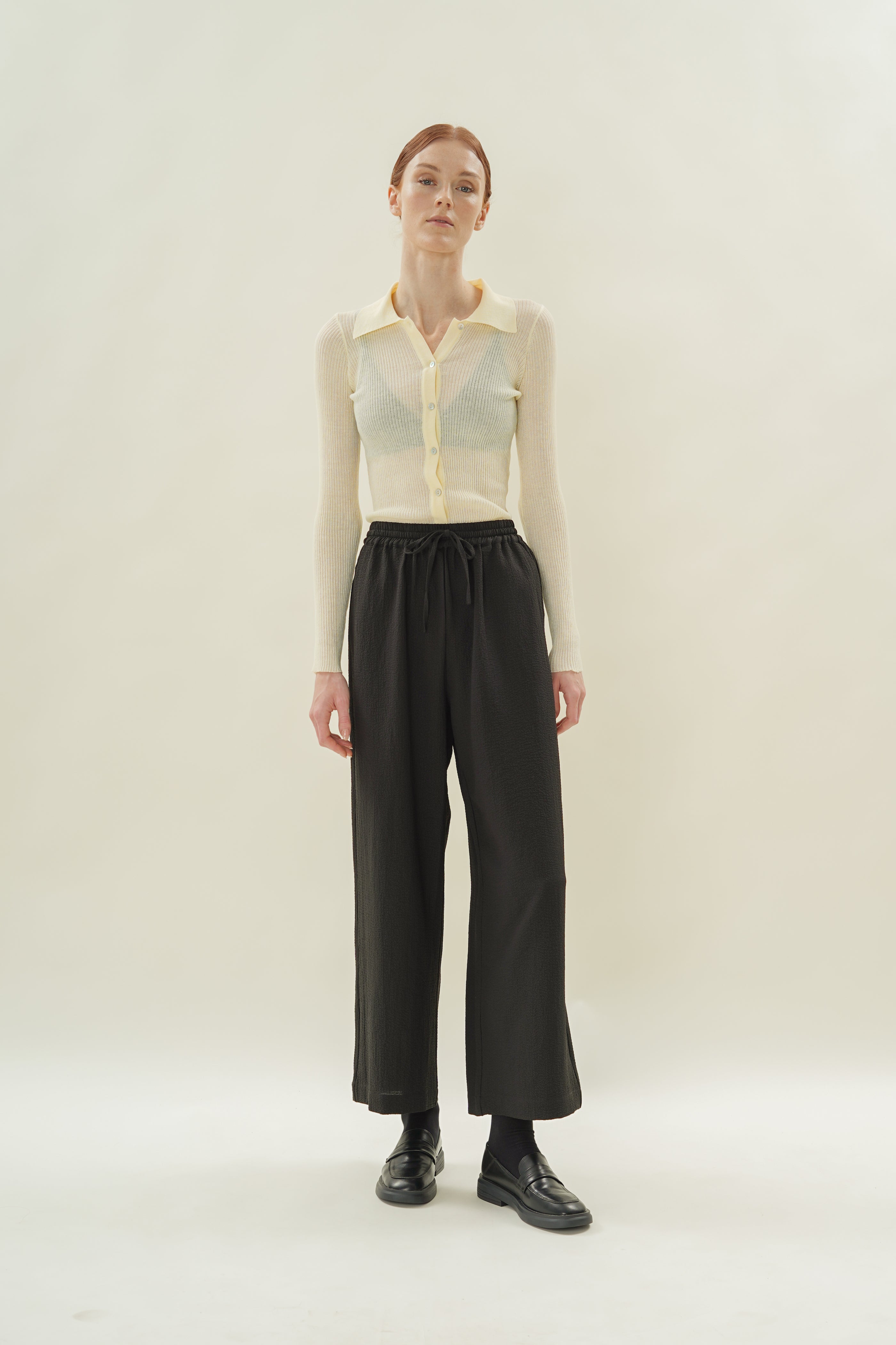 Drawstring Straight-Leg Pants in Black