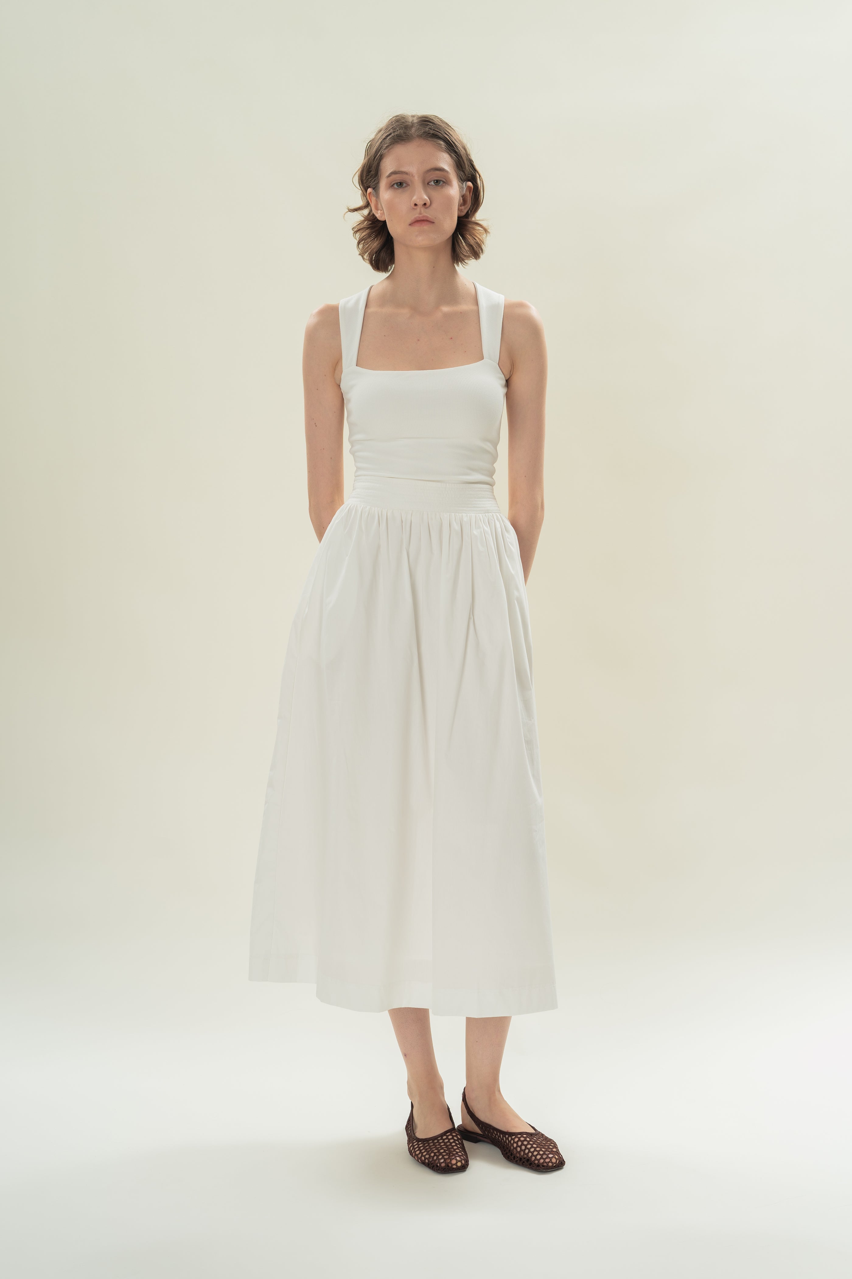 Straight Neck Ribbed Tank in White