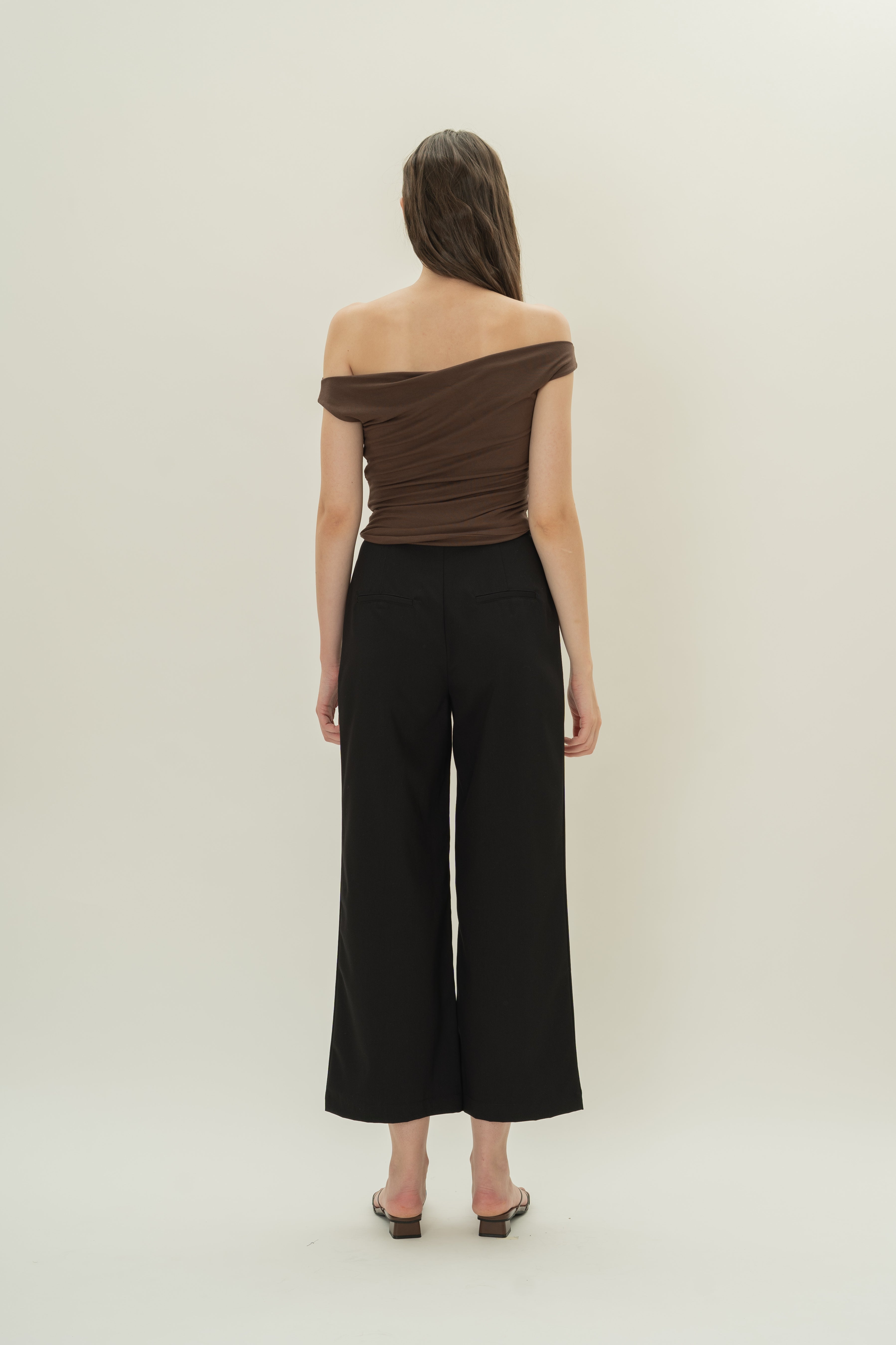 Off Shoulder Ruched Waist Top in Umber