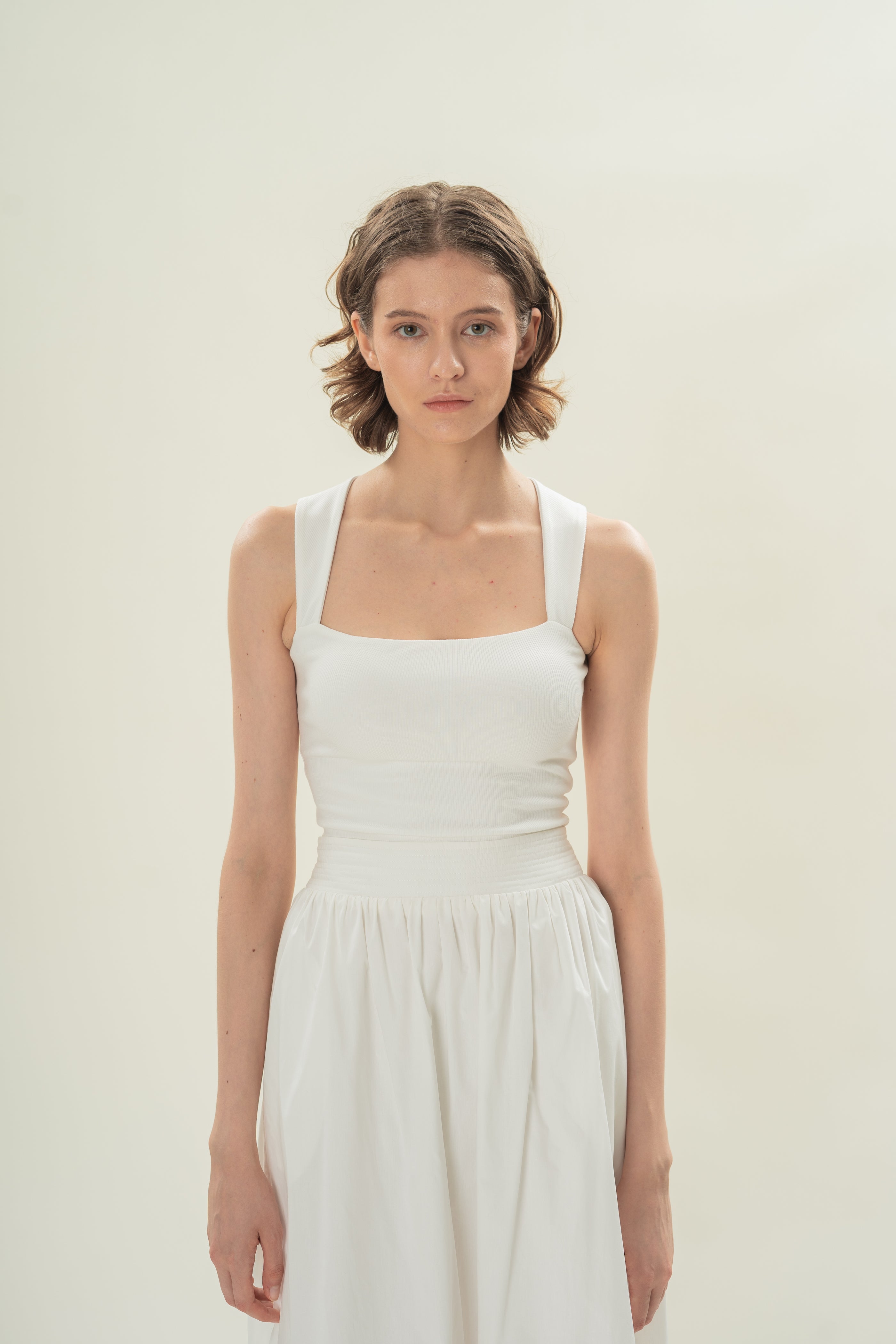Straight Neck Ribbed Tank in White