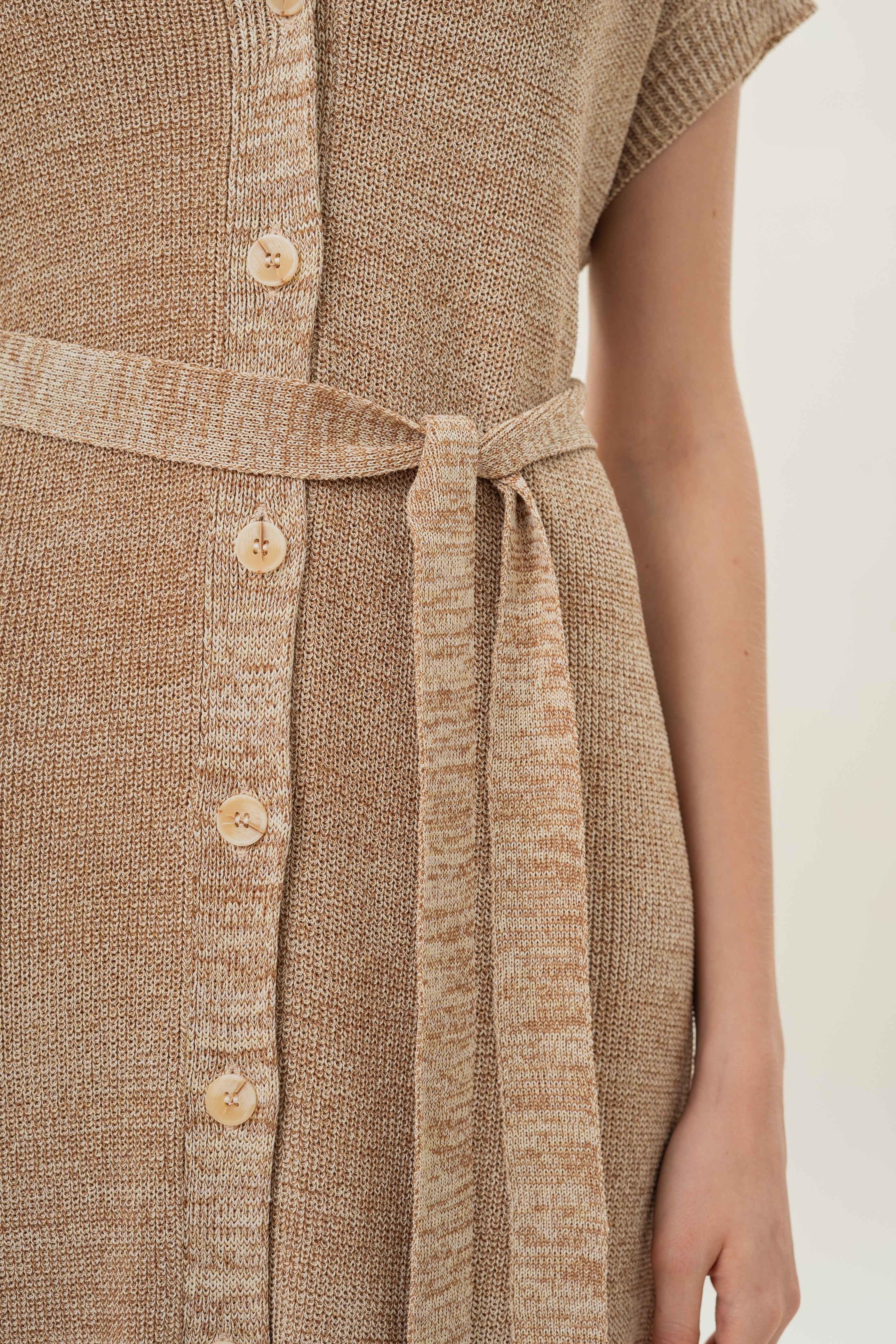 Button Front Melange Knit Dress in Sand Dunes